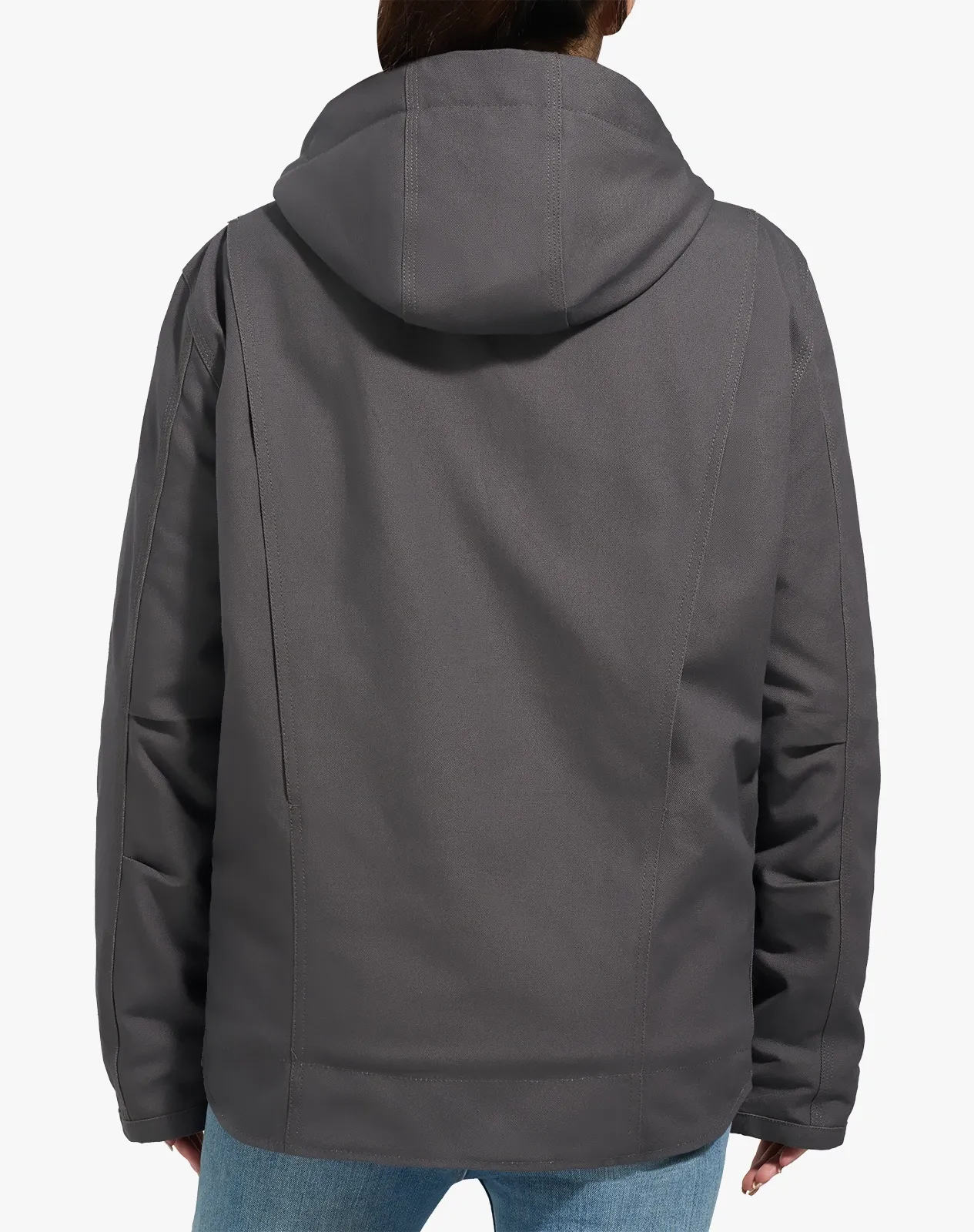 Grey Women's Faux Sherpa Cotton Canvas Zip-Up Hooded Jacket for GZ74WCP image 2