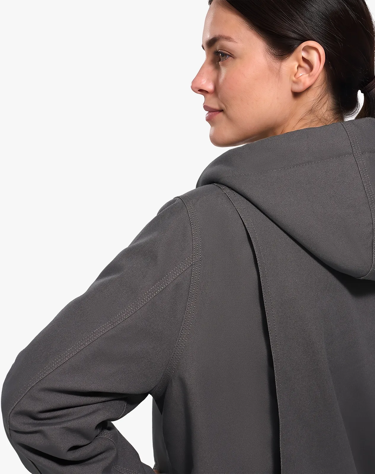 Grey Women's Faux Sherpa Cotton Canvas Zip-Up Hooded Jacket for GZ74WCP image 3