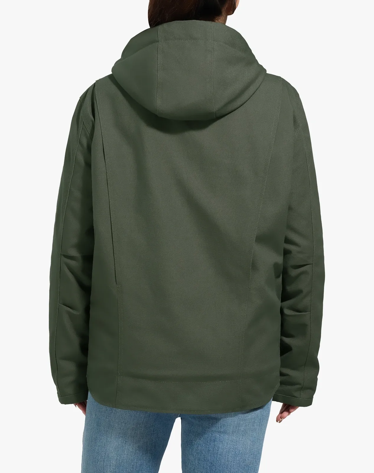 Green Women's Faux Sherpa Cotton Canvas Zip-Up Hooded Jacket for GZ74WCP image 2