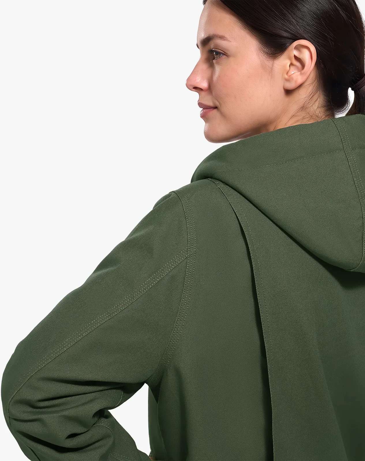 Green Women's Faux Sherpa Cotton Canvas Zip-Up Hooded Jacket for GZ74WCP image 3