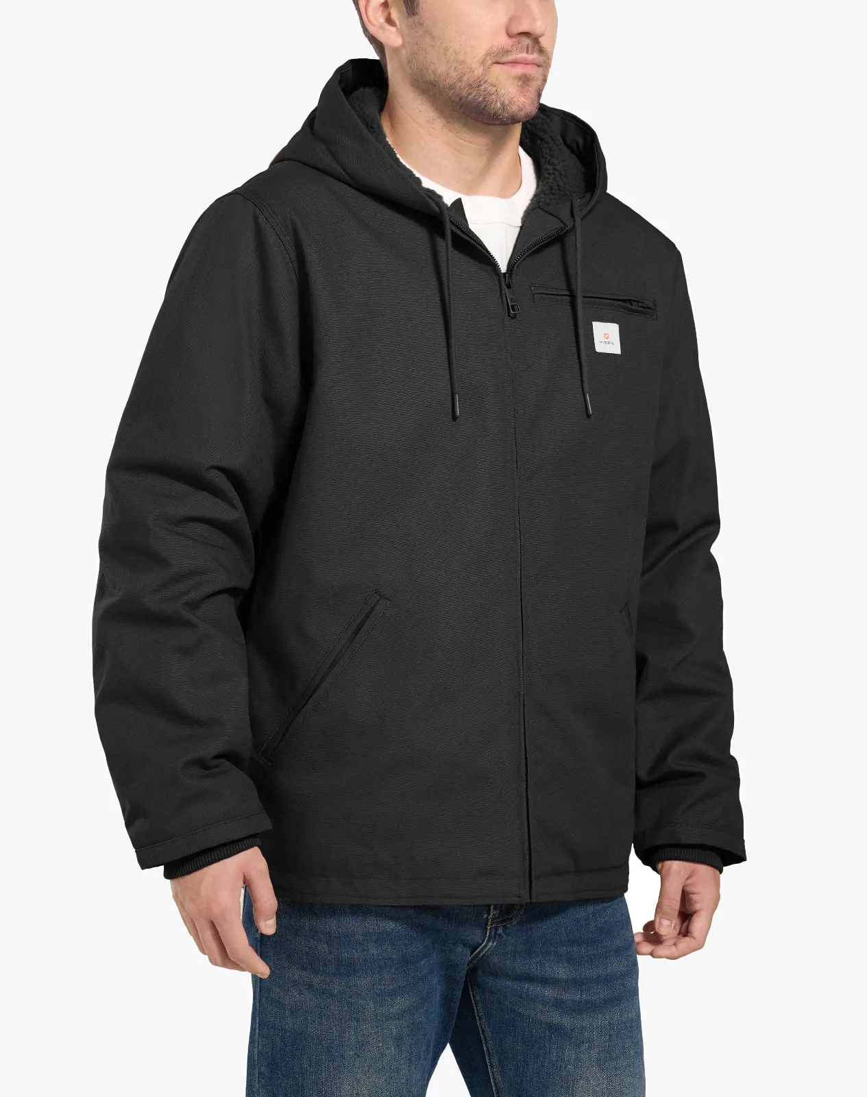 Men's Faux Sherpa Cotton Canvas Zip-Up Hooded Jacket for GZ75MCP image 3