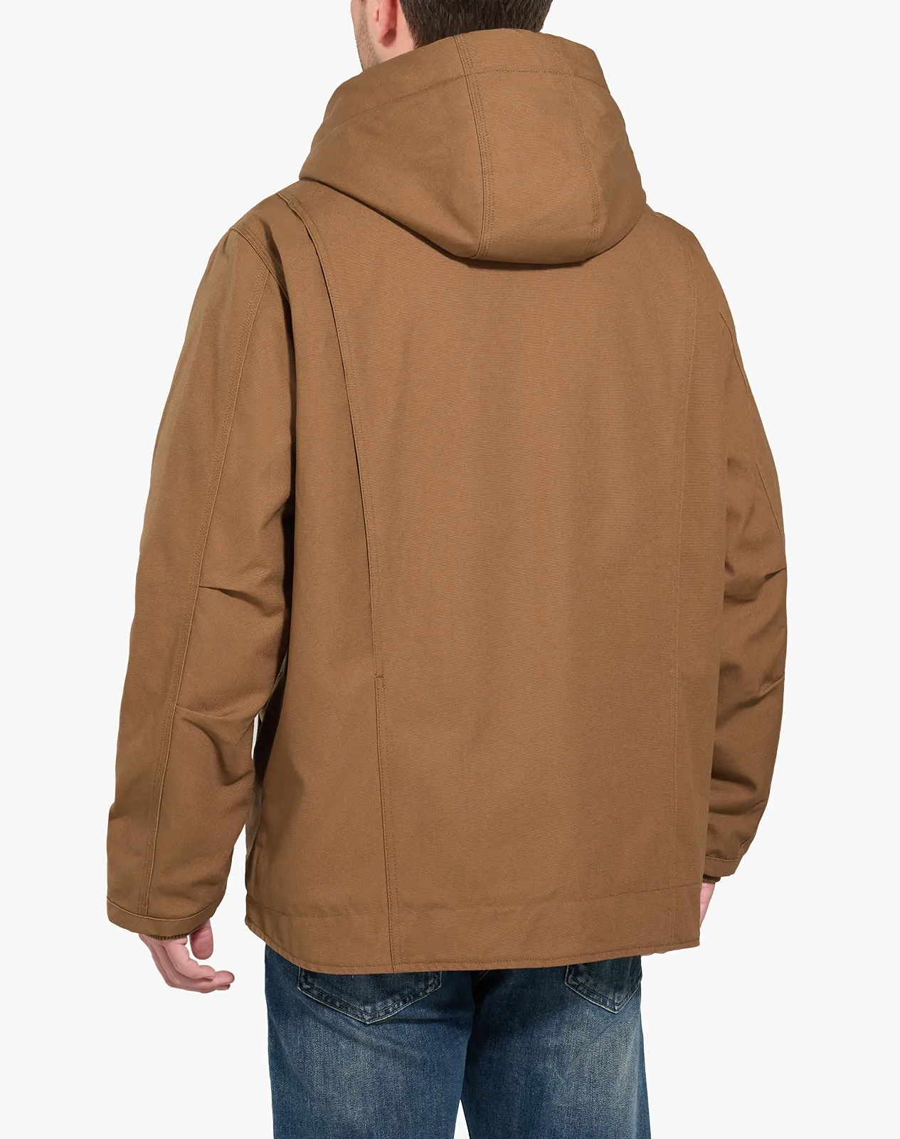 Gold brown Men's Faux Sherpa Cotton Canvas Zip-Up Hooded Jacket for GZ75MCP image 2