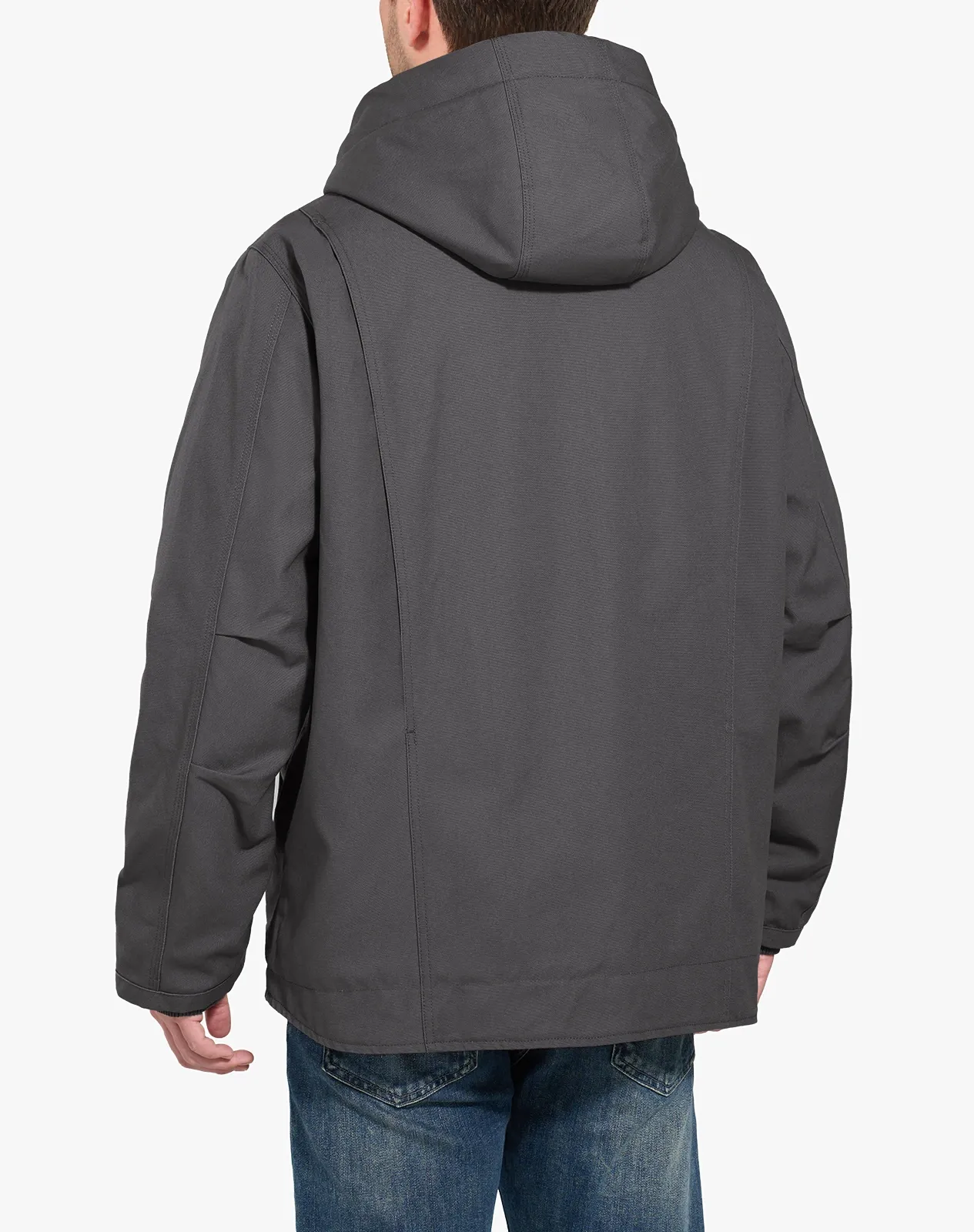 Grey Men's Faux Sherpa Cotton Canvas Zip-Up Hooded Jacket for GZ75MCP image 2