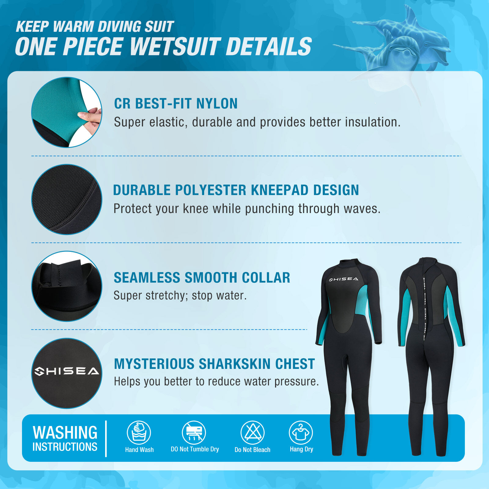 Turquoise HISEA Women’s Full Body Neoprene Wetsuit 3/2mm for QSY02W image 4