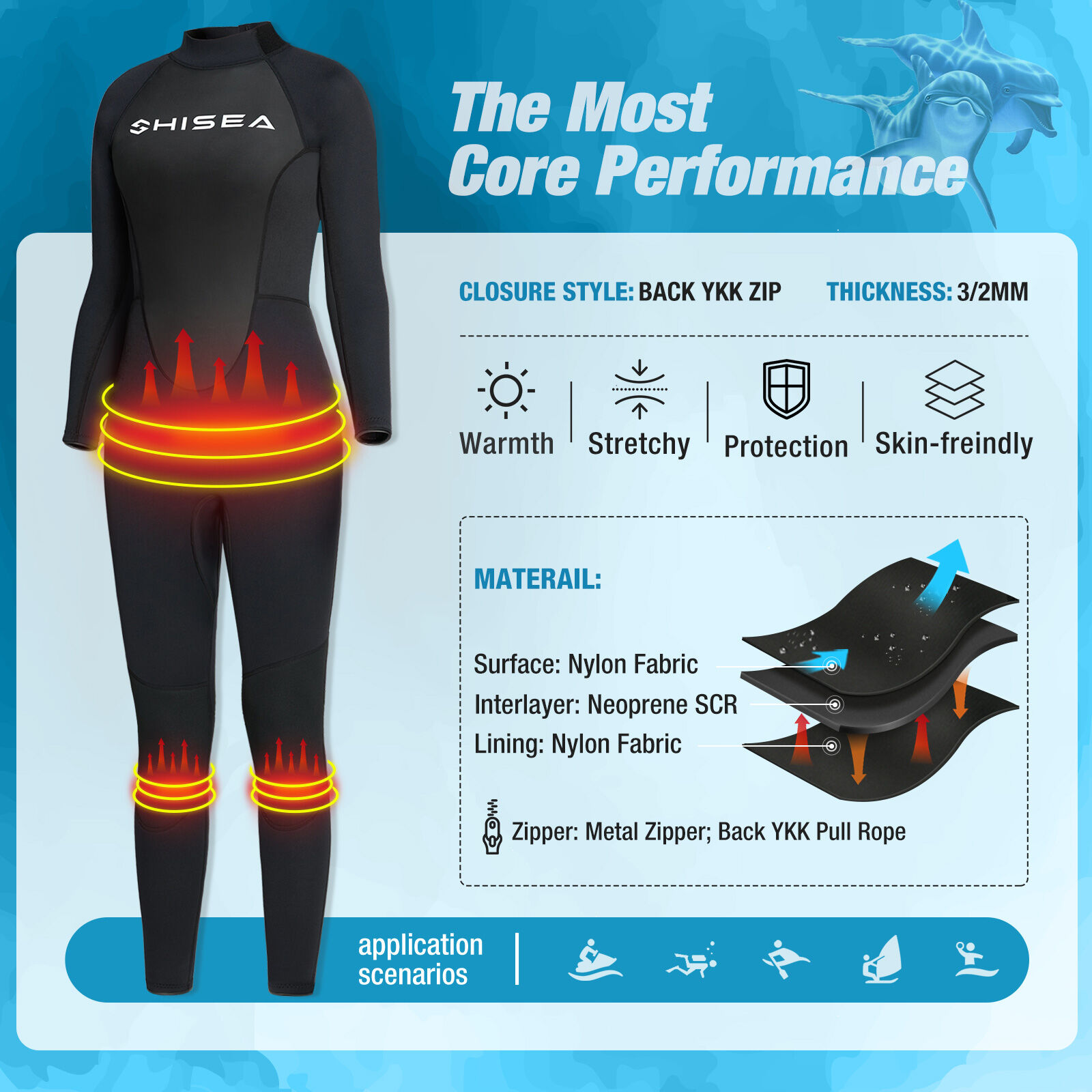 HISEA Women’s Full Body Neoprene Wetsuit 3/2mm for QSY02W image 5