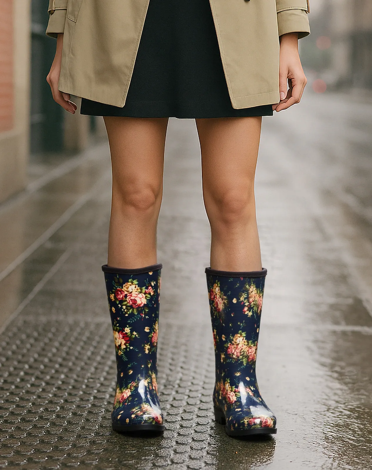 Navy Women's Waterproof Mid-Calf Rain Boots for XSX09WCP image 6
