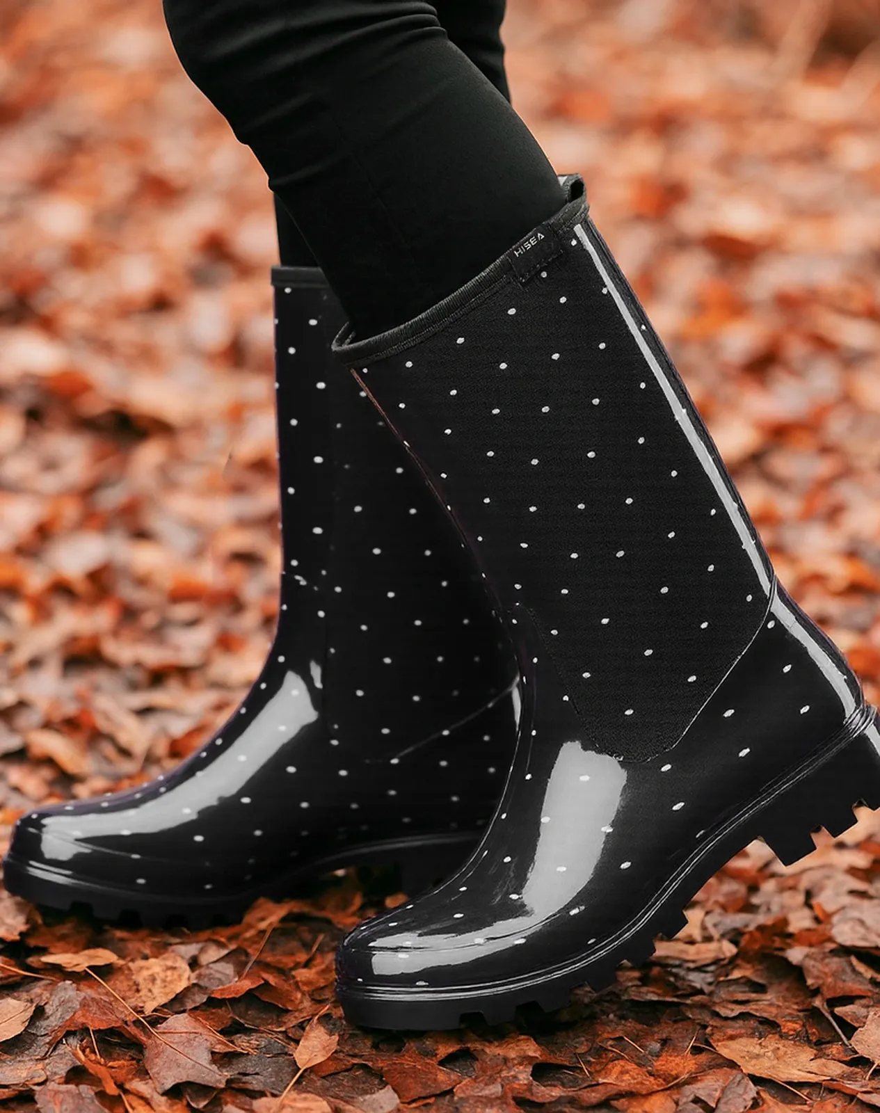 Polka dots Women's Waterproof Mid-Calf Rain Boots for XSX09WCP image 6
