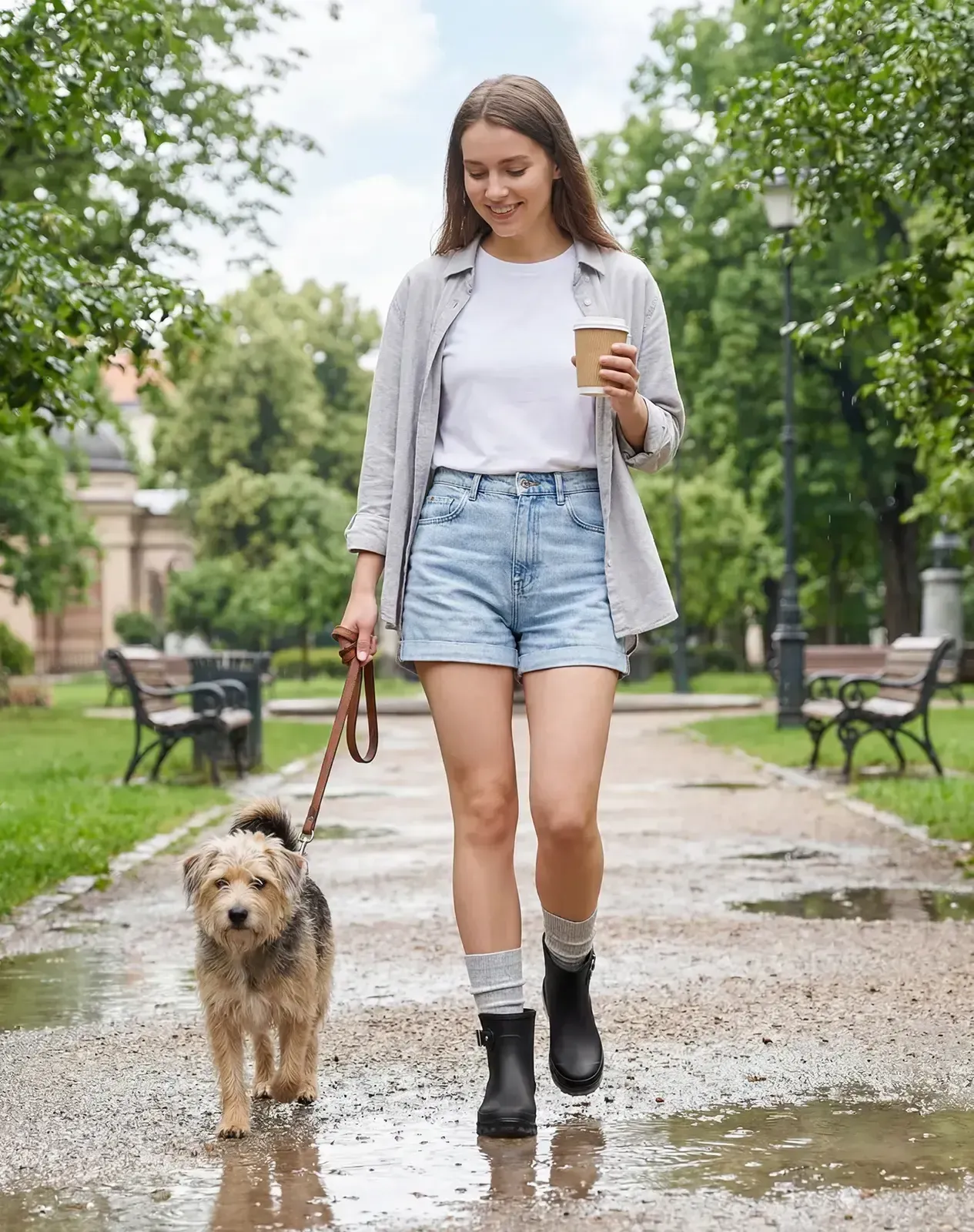 Women's Rubber Short Rain Boots with Adjustable Buckle for XSX101WCP image 7