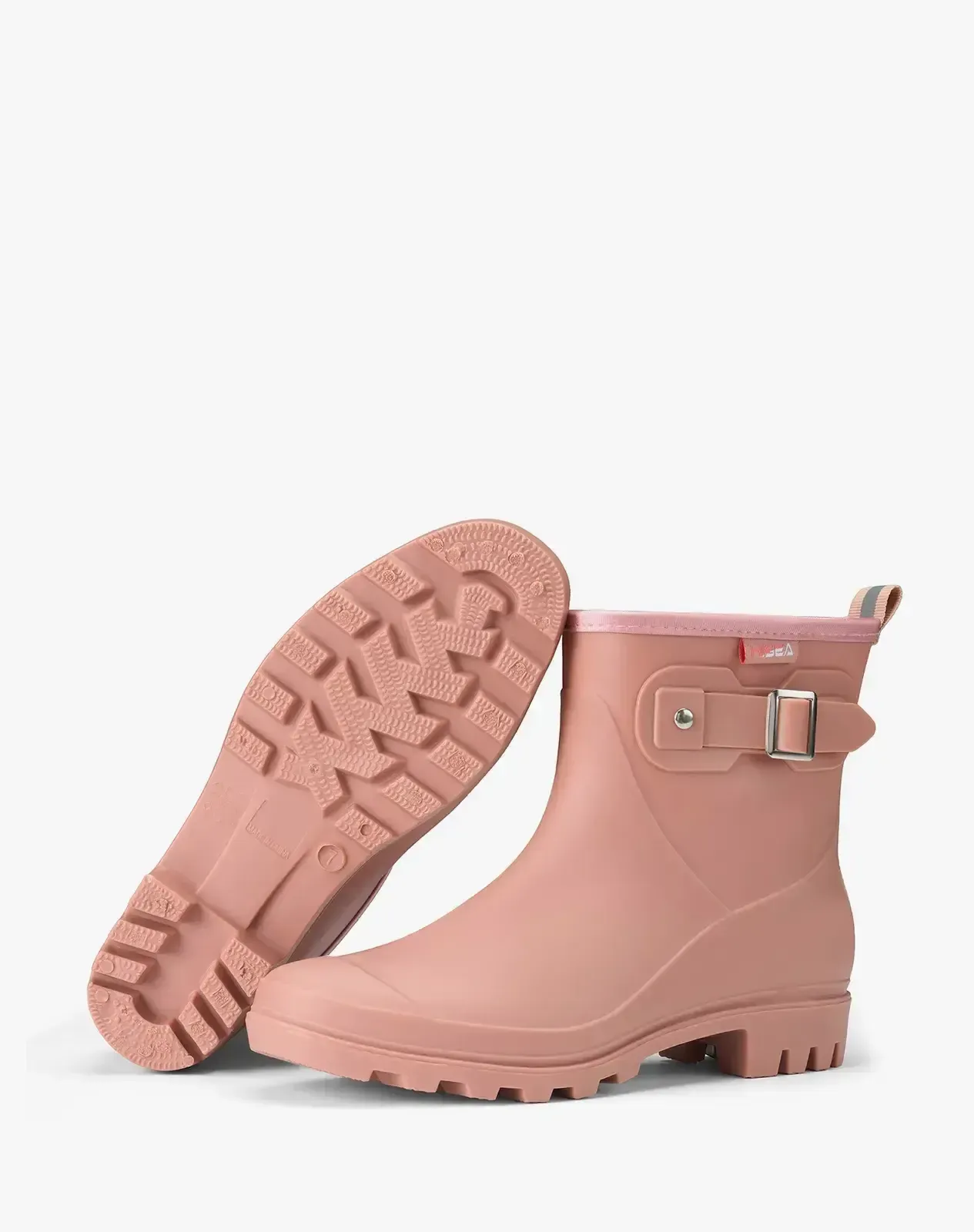 Pink Women's Rubber Short Rain Boots with Adjustable Buckle for XSX101WCP image 5