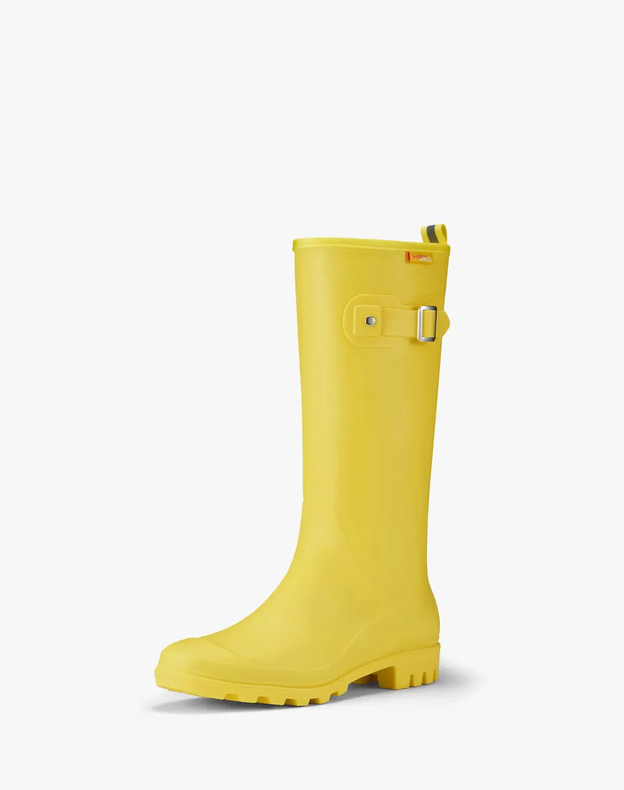 Yellow Women's Tall Rubber Rain Boots with Adjustable Buckle | HISEA