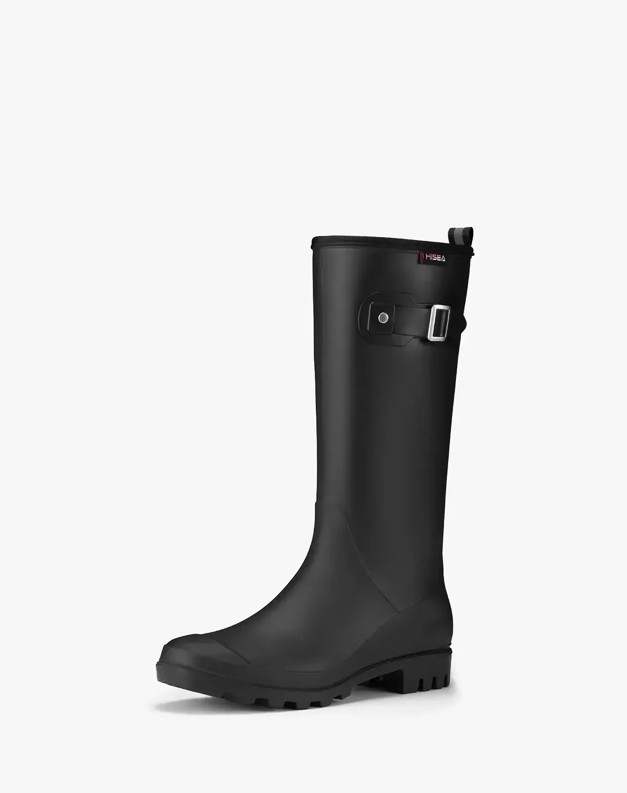 Black Women's Tall Rubber Rain Boots with Adjustable Buckle for XSX102WCP image 2