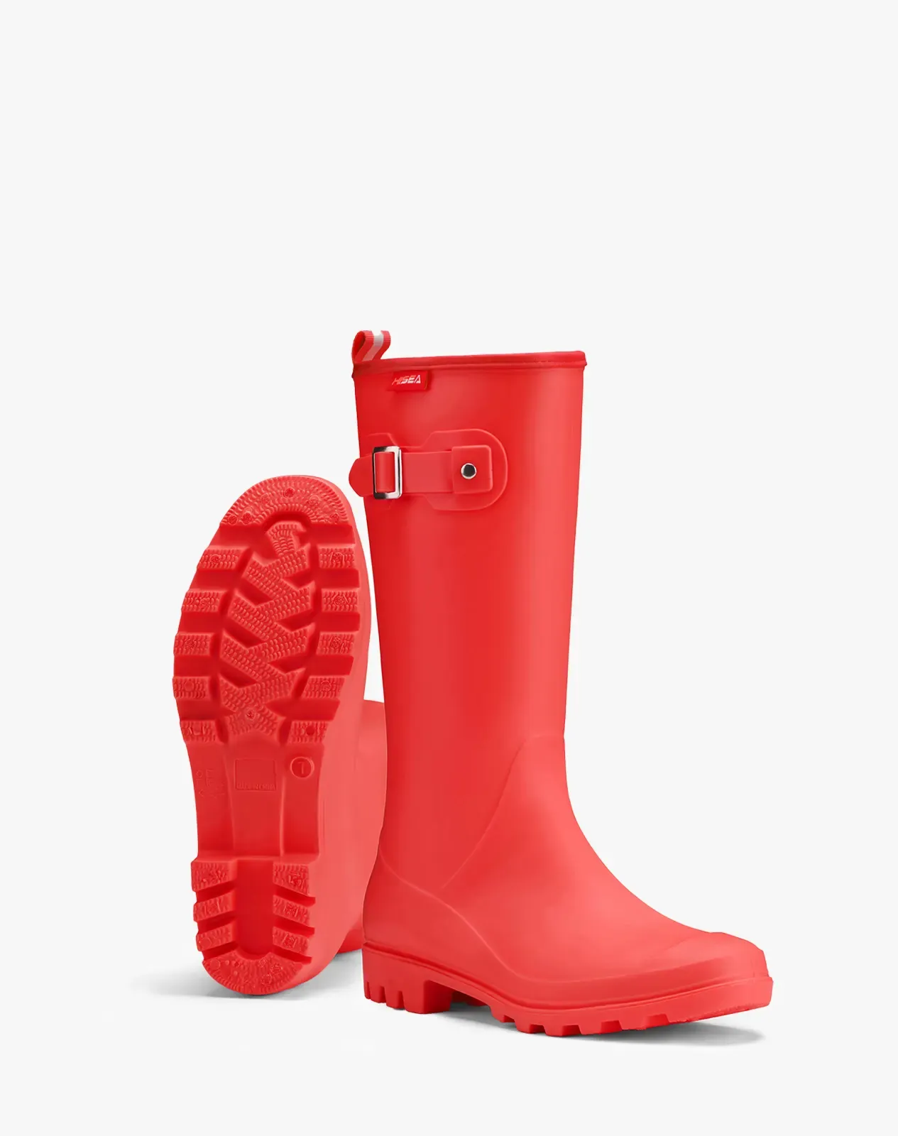 Red Women's Tall Rubber Rain Boots with Adjustable Buckle for XSX102WCP image 4