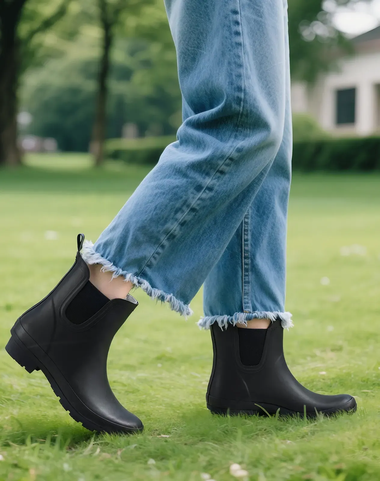 Black Women's Solid-Color Waterproof Rubber Rain Boots for XSX103WCP image 6