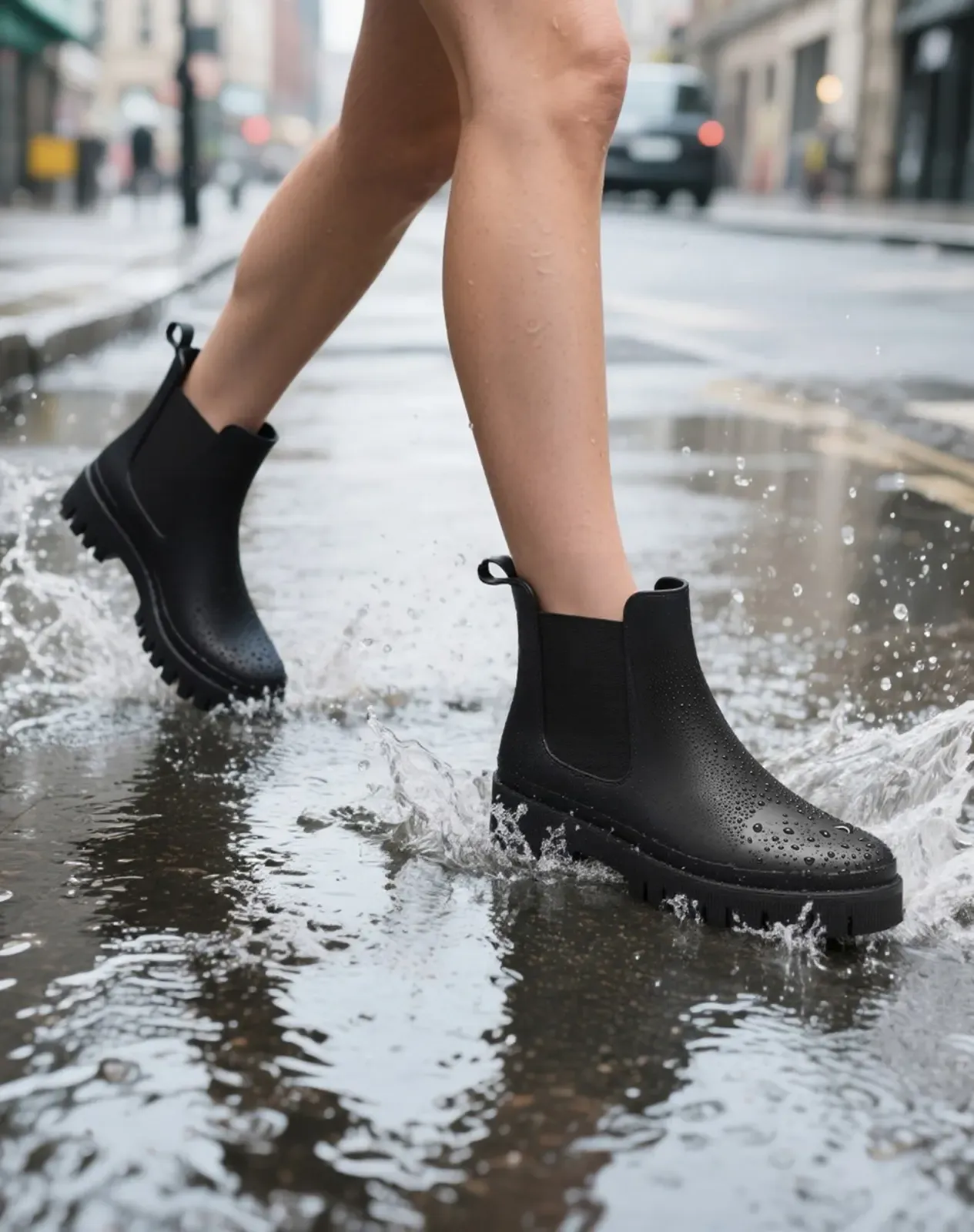Black Women's Waterproof PVC Chelsea Boots for XSX104WCP image 7