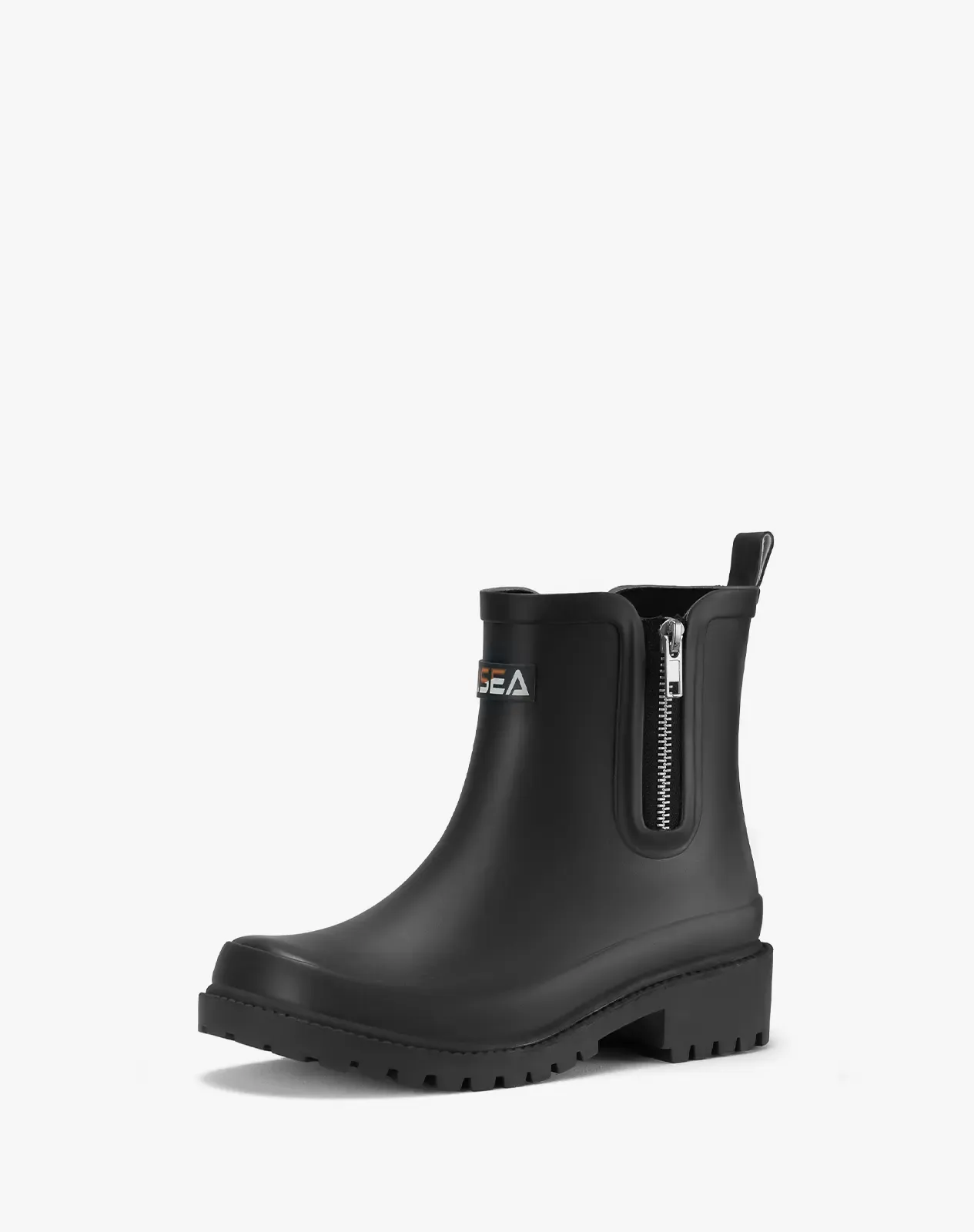 Black Women's Rubber Ankle Rain Boots with Side Zipper for XSX105WCP image 2