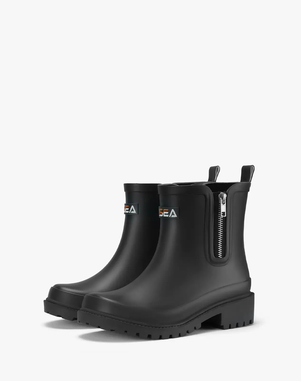 Black Women's Rubber Ankle Rain Boots with Side Zipper | HISEA