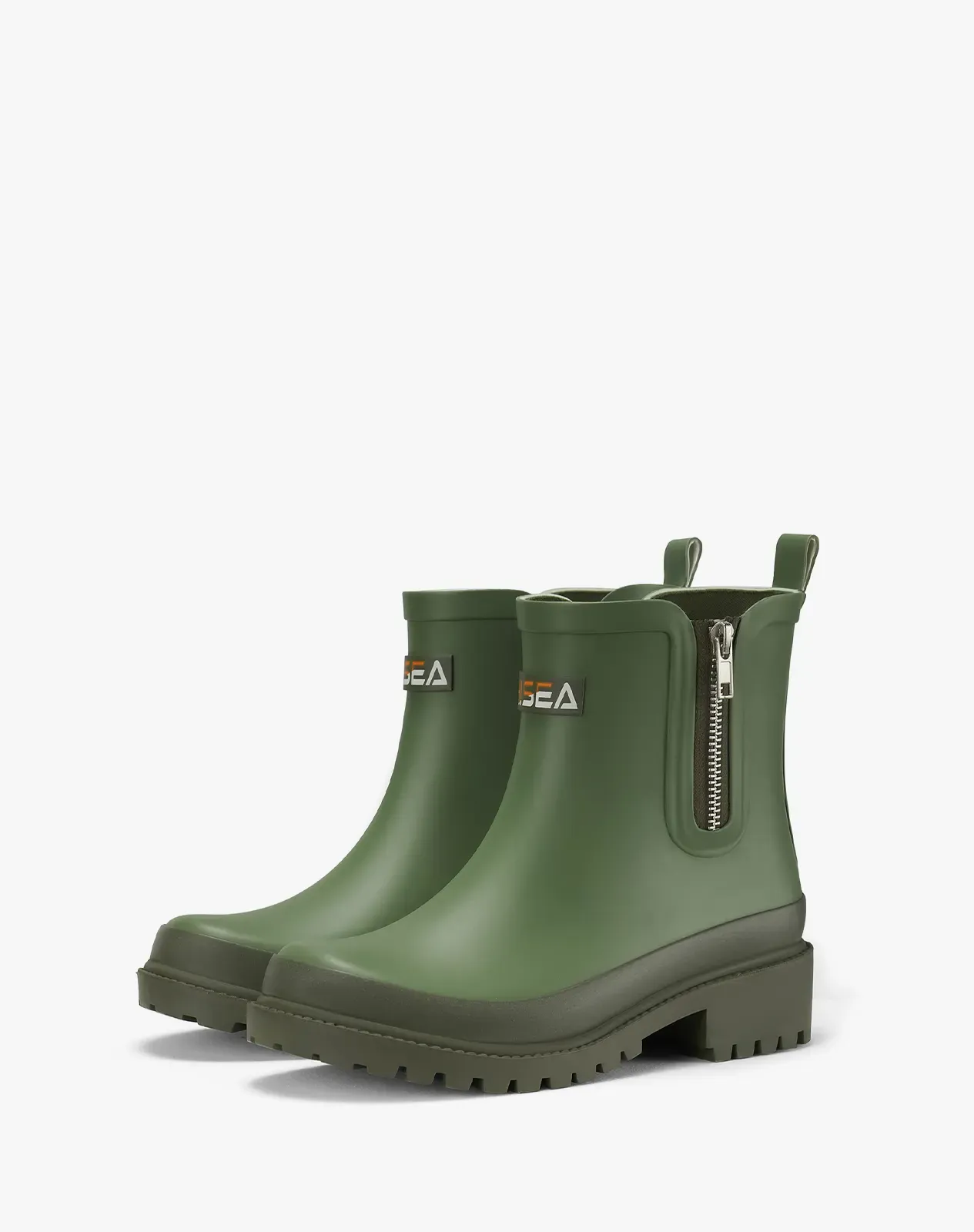 Green Women's Rubber Ankle Rain Boots with Side Zipper for XSX105WCP image 5