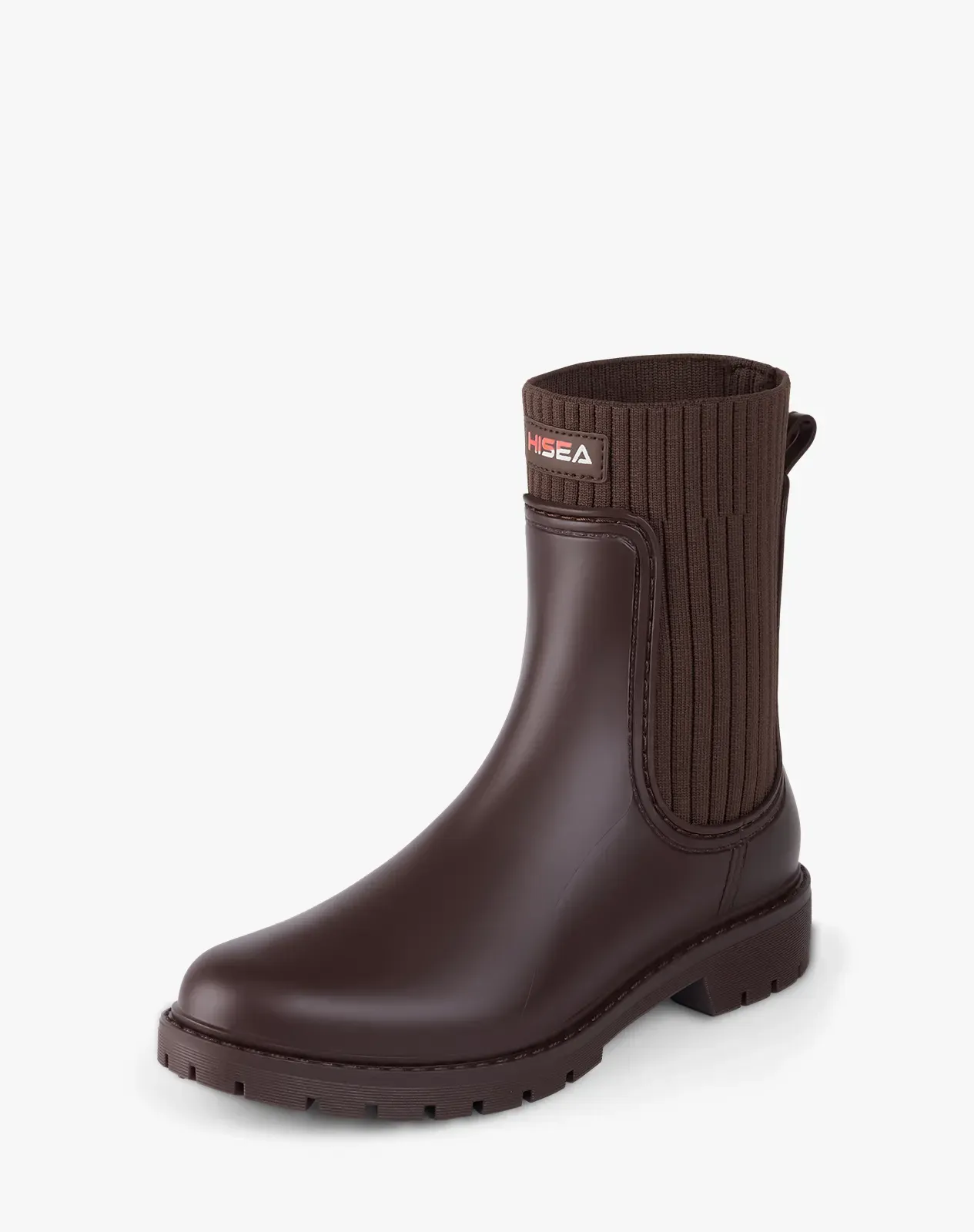 Brown Women's Waterproof Mid-Calf PVC Boots with Ribbed Panels for XSX108WCP image 2