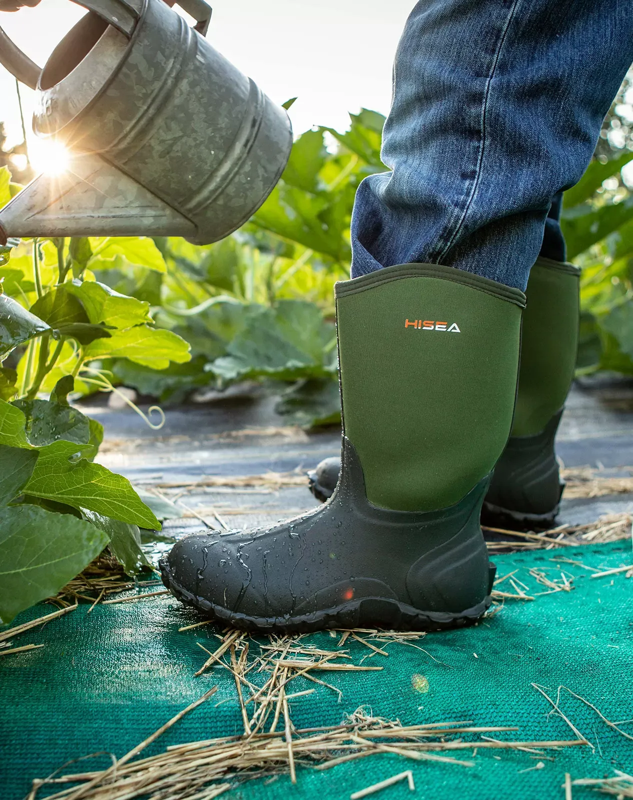 Green Men's Mid-Calf Rain Boots | HISEA