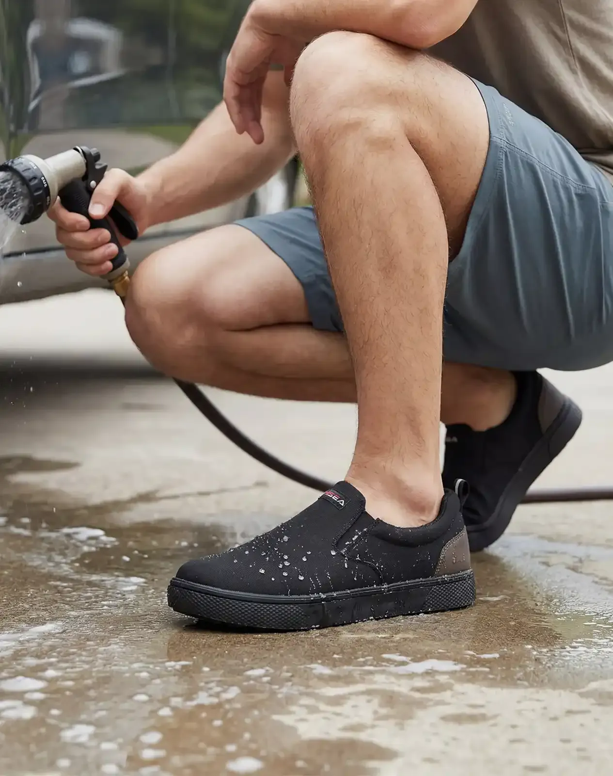 Black Men's Casual Waterproof Slip-On Deck Shoes for XSX114CP image 6