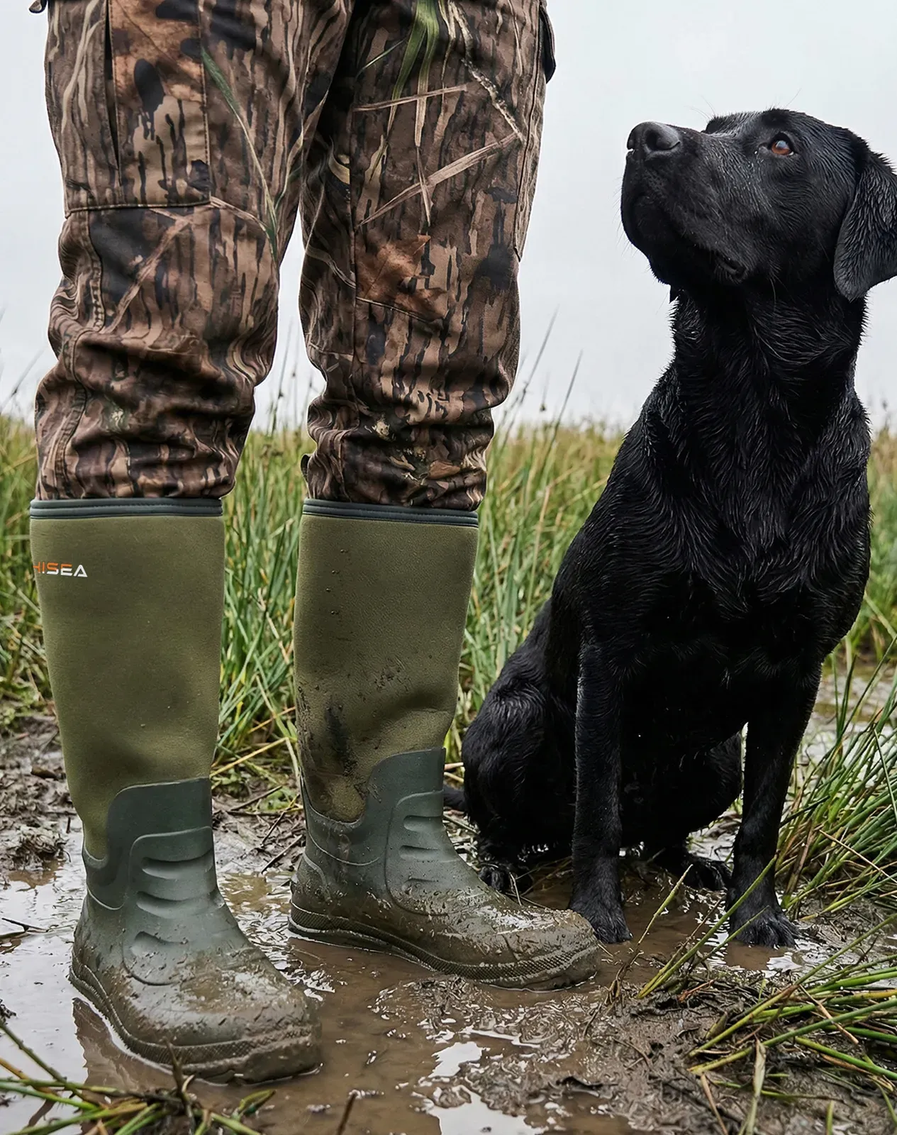 Green Men's Mid-Calf Neoprene Rubber Rain Boots for XSX115CP image 6