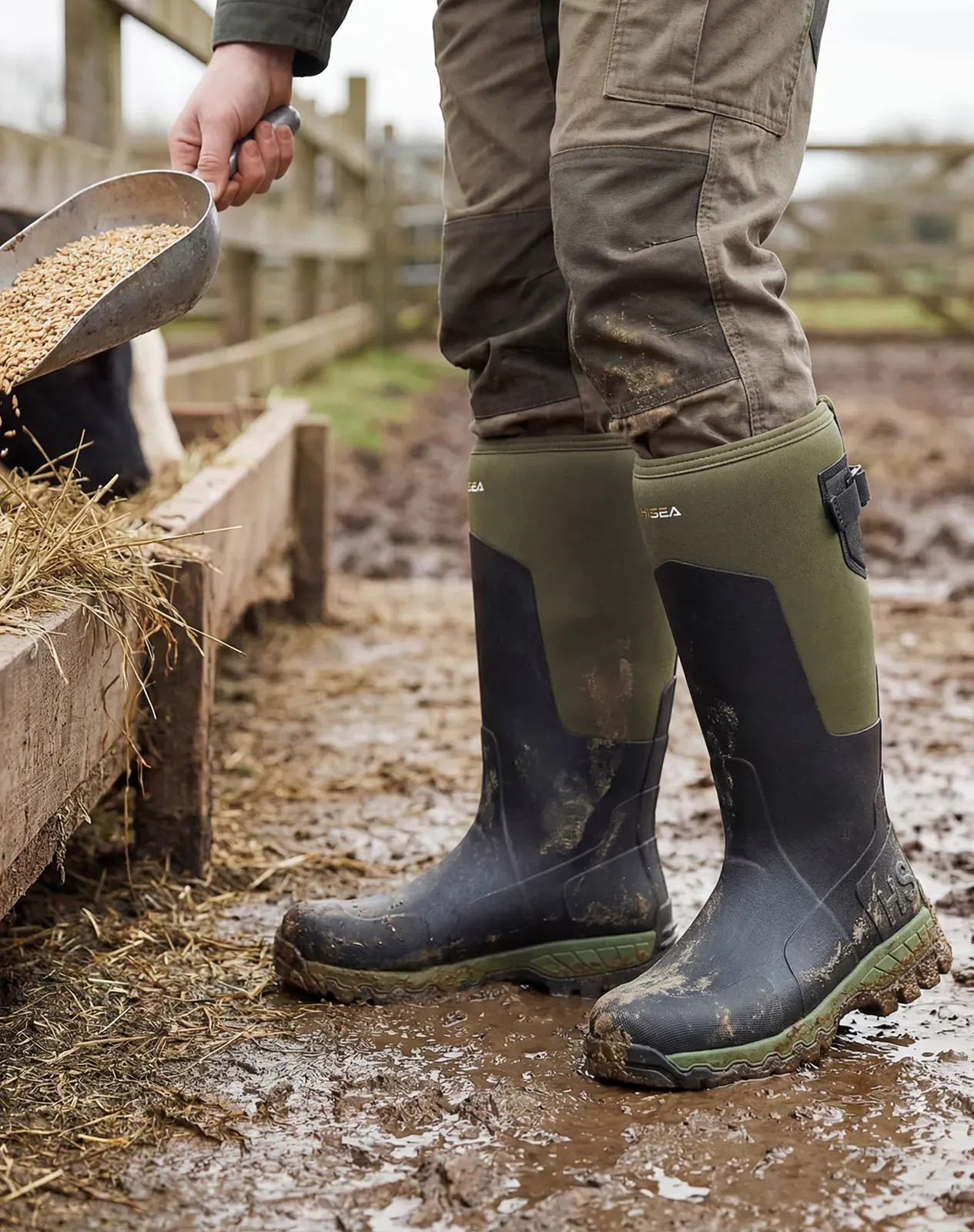 Green Men's Waterproof Neoprene Rubber Rain Boots for XSX122CP image 6