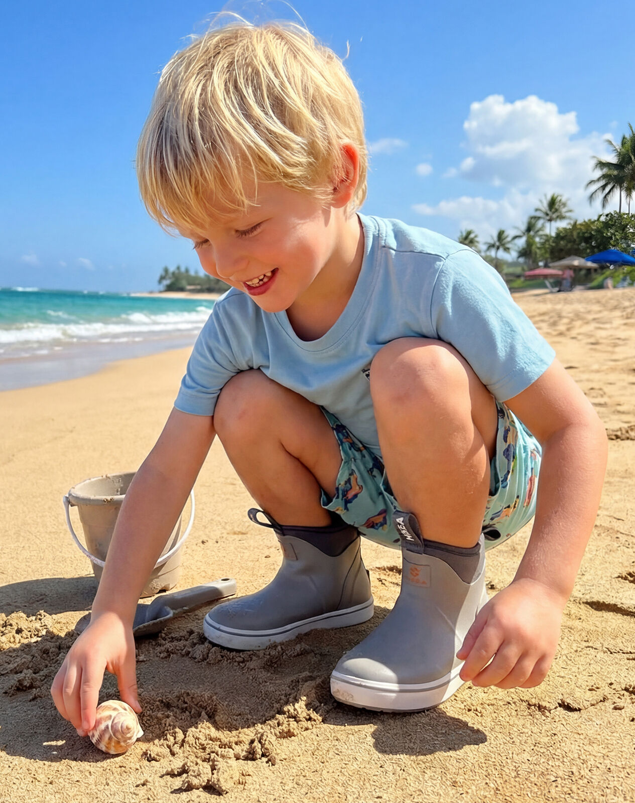Grey Kids' Waterproof Neoprene Slip-On Deck Boots for XSX125KCP image 6