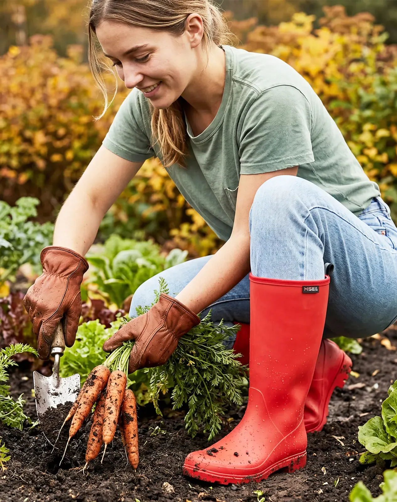 Red Women's Matte High-Calf Wide-Calf PVC Rain Boots for XSX127WCP image 6