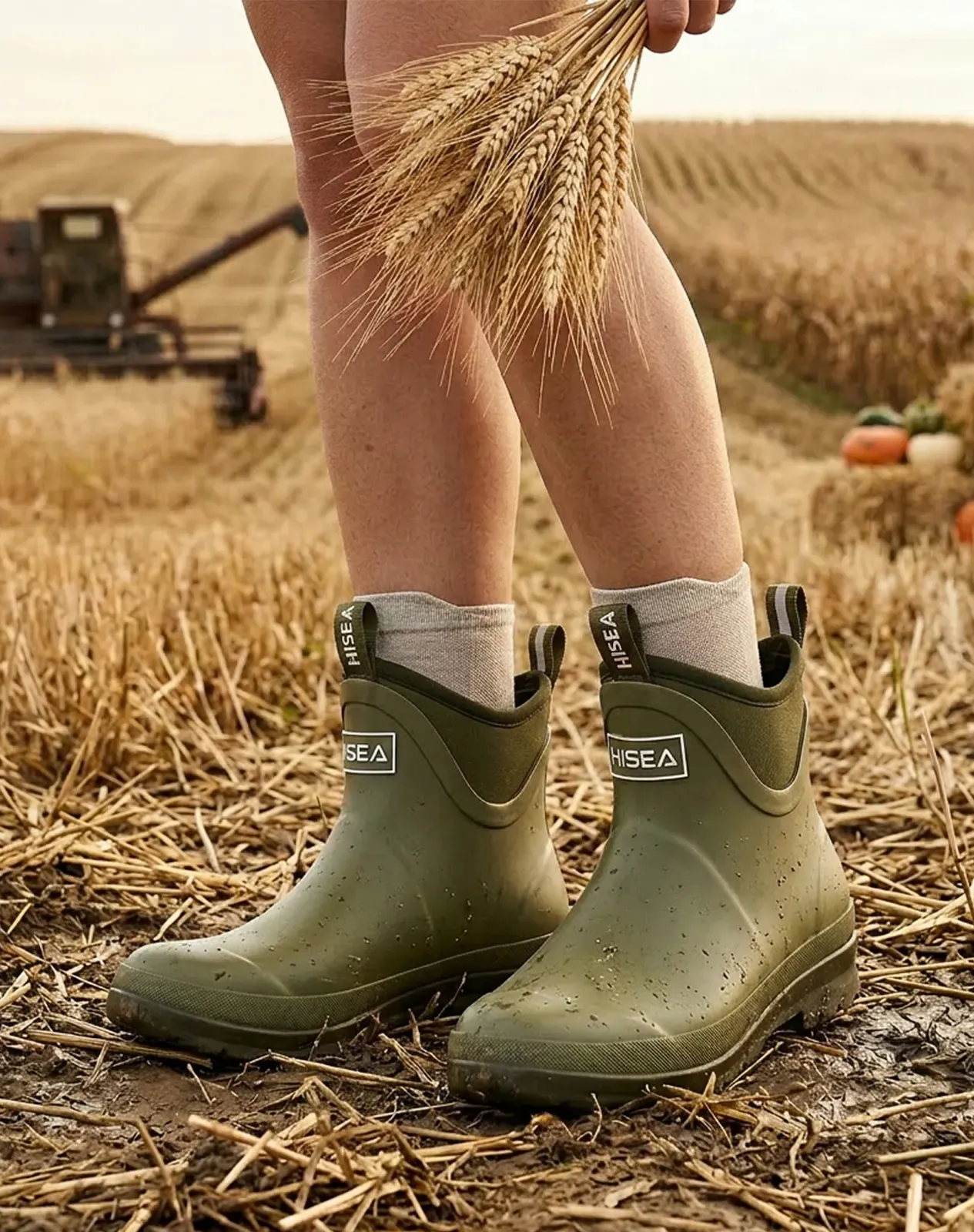 Green Women's Ankle Waterproof Garden Boots Slip-On Rain Boots for XSX139WCP image 6