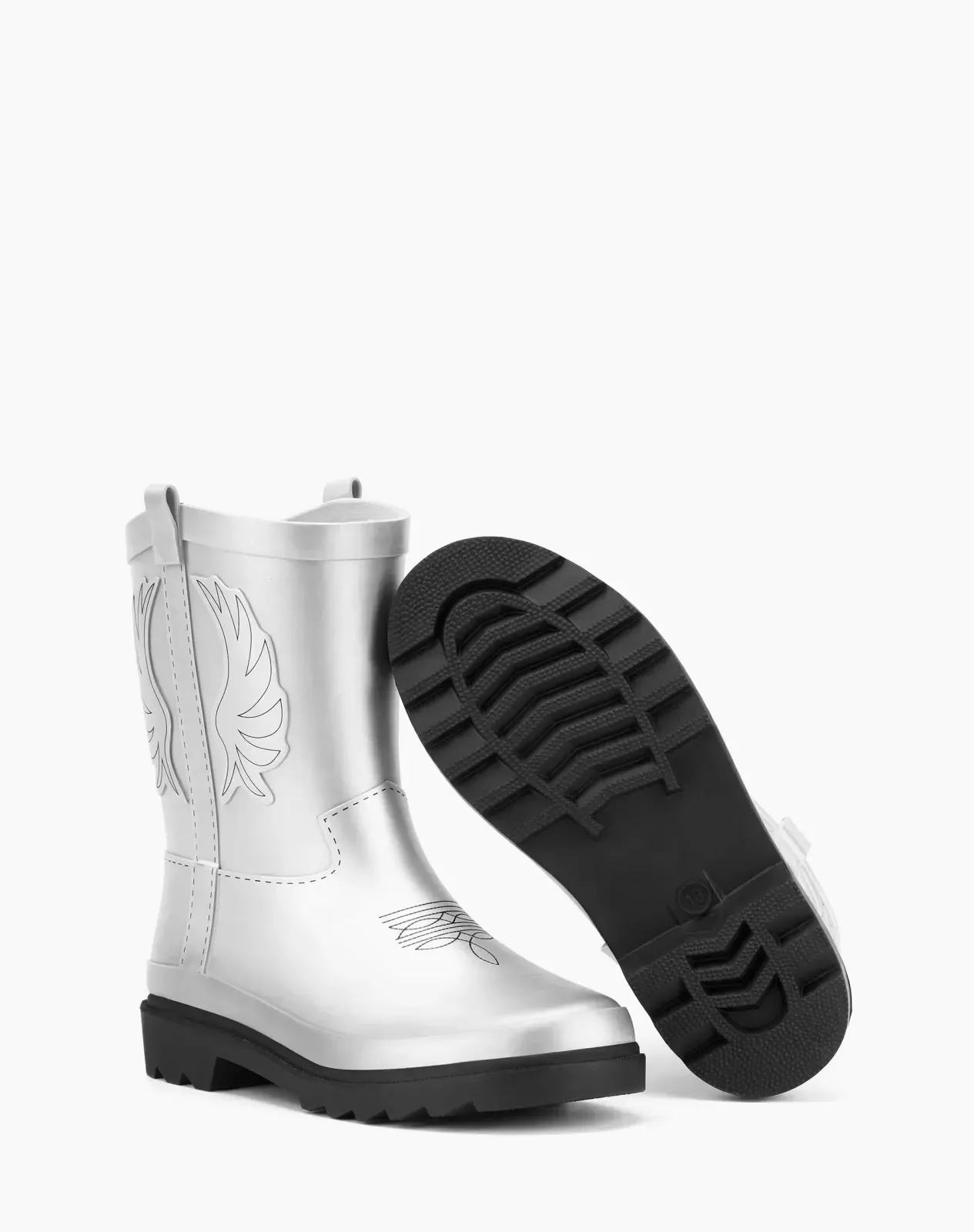 Silver Kids' Western Cowboy Rain Boots for XSX144KCP image 4