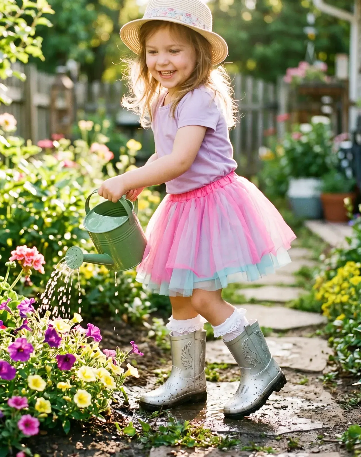 Silver Kids' Western Cowboy Rain Boots for XSX144KCP image 6