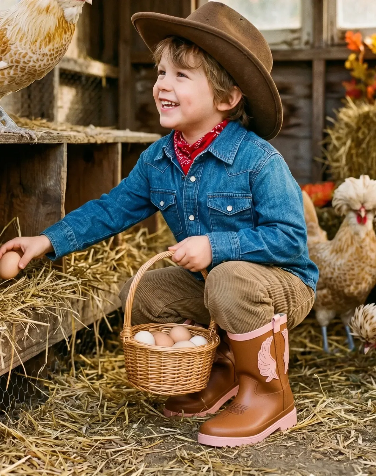 Light brown Kids' Western Cowboy Rain Boots for XSX144KCP image 6