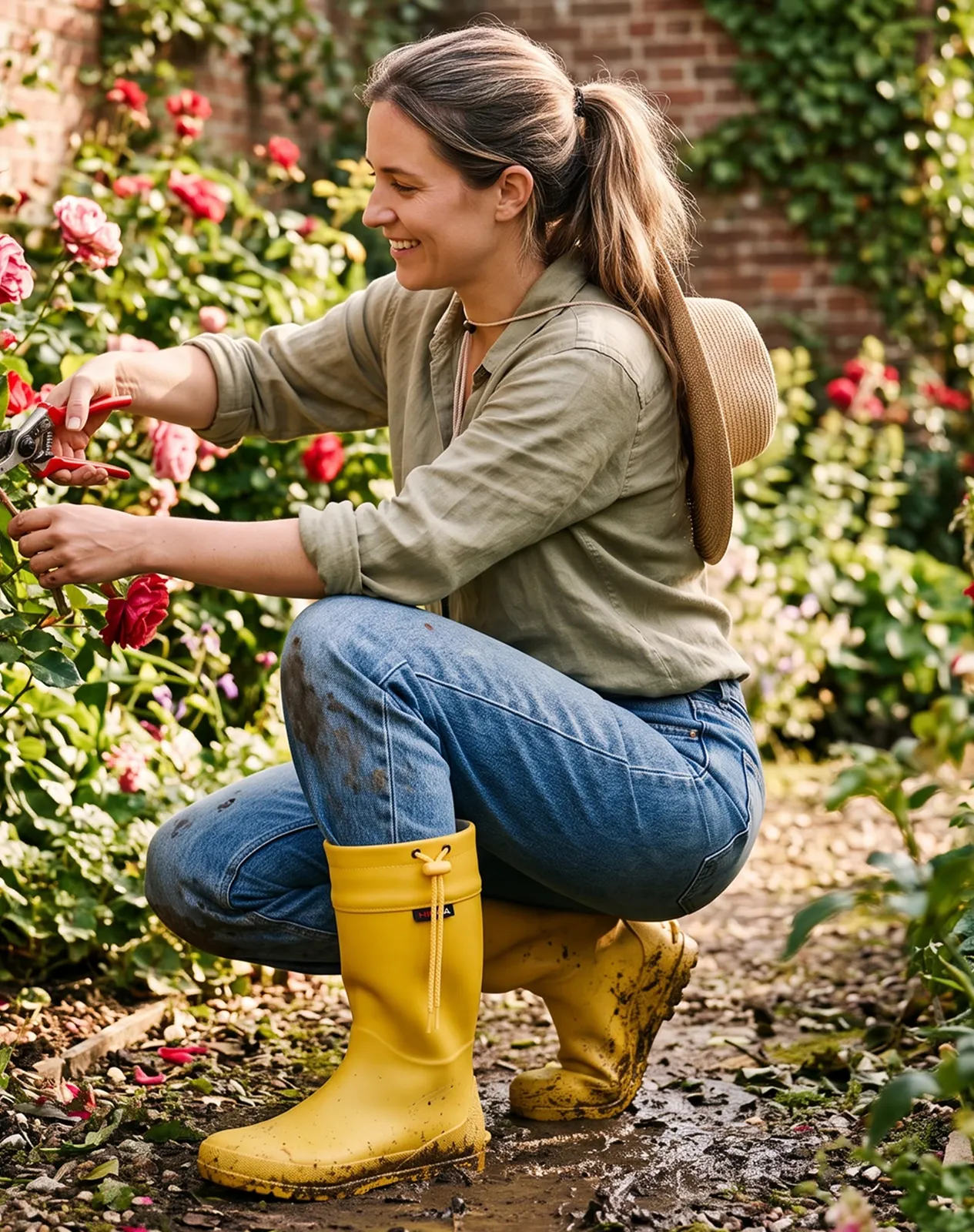 Yellow Women's Mid-Calf Waterproof Foldable Garden Rain Boots for XSX151WCP image 6