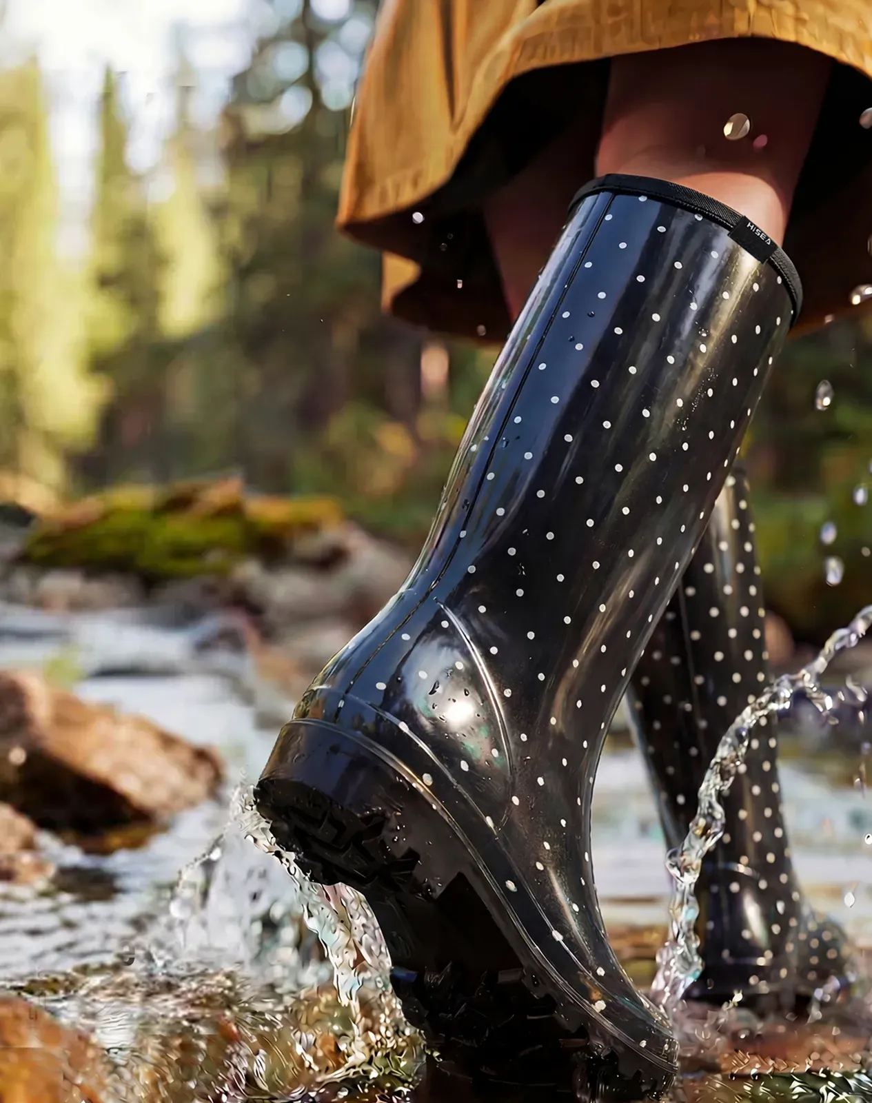 Polka dots Women's Knee High Rain Boots for XSX25WCP image 6
