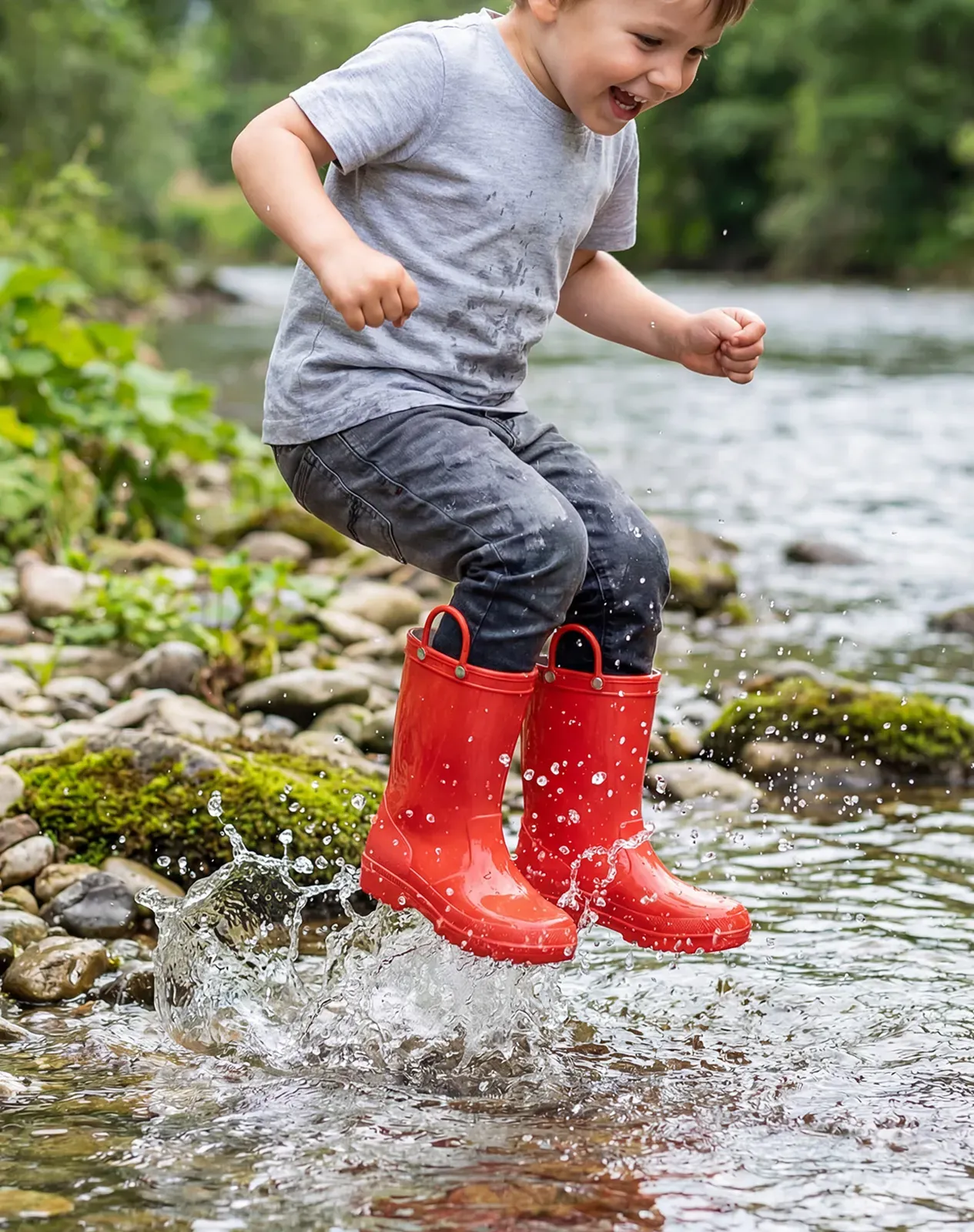 Red Toddler Kids' Lightweight PVC Rain Boots for XSX48KCP image 6