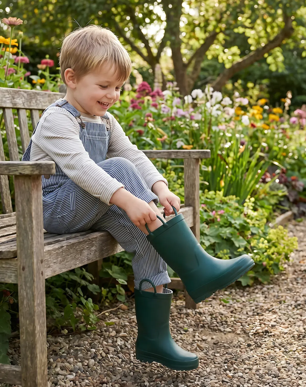 Green Kids' U-handle Rubber Rain Boots for XSX50KCP image 6