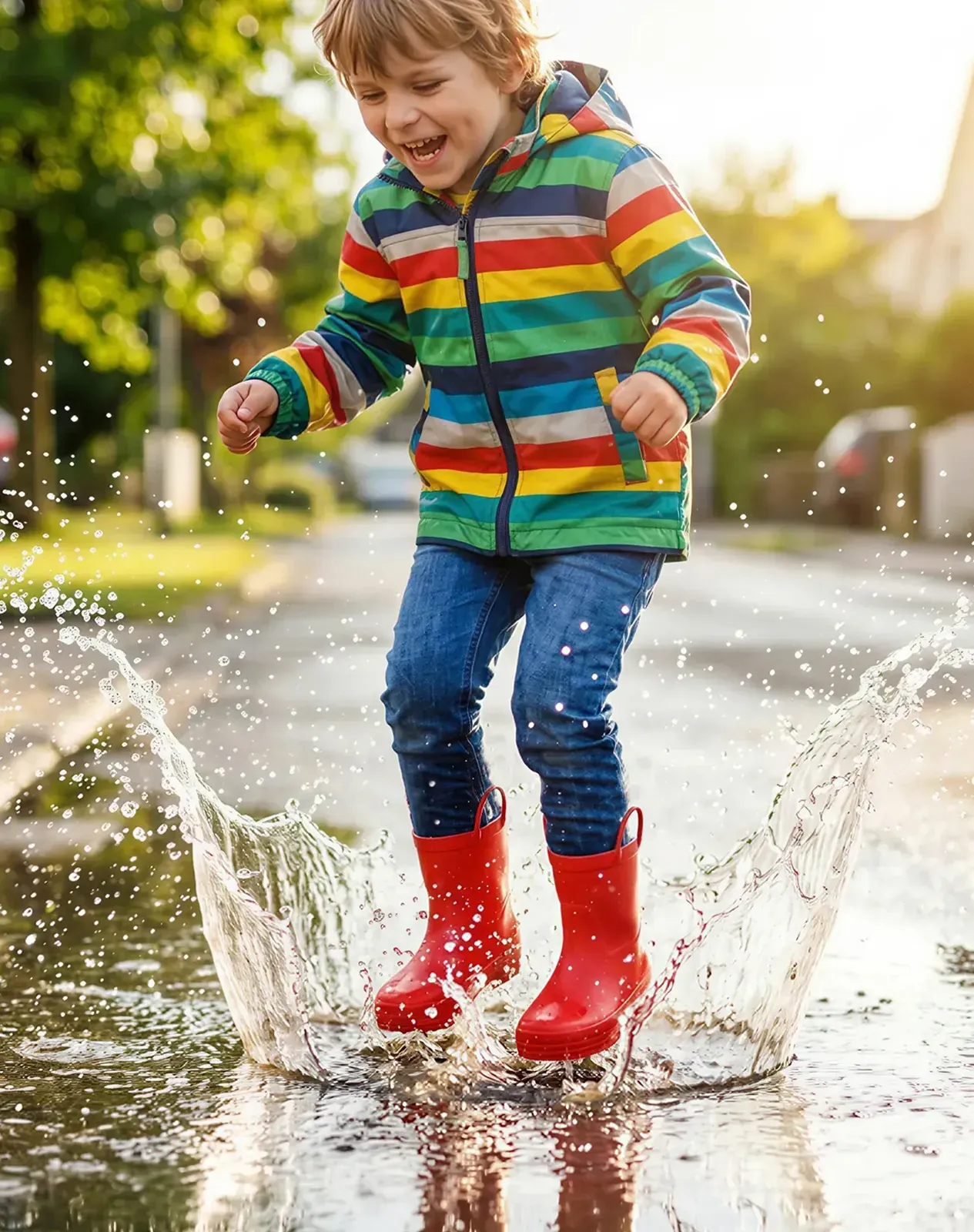 Red Kids' U-handle Rubber Rain Boots for XSX50KCP image 6