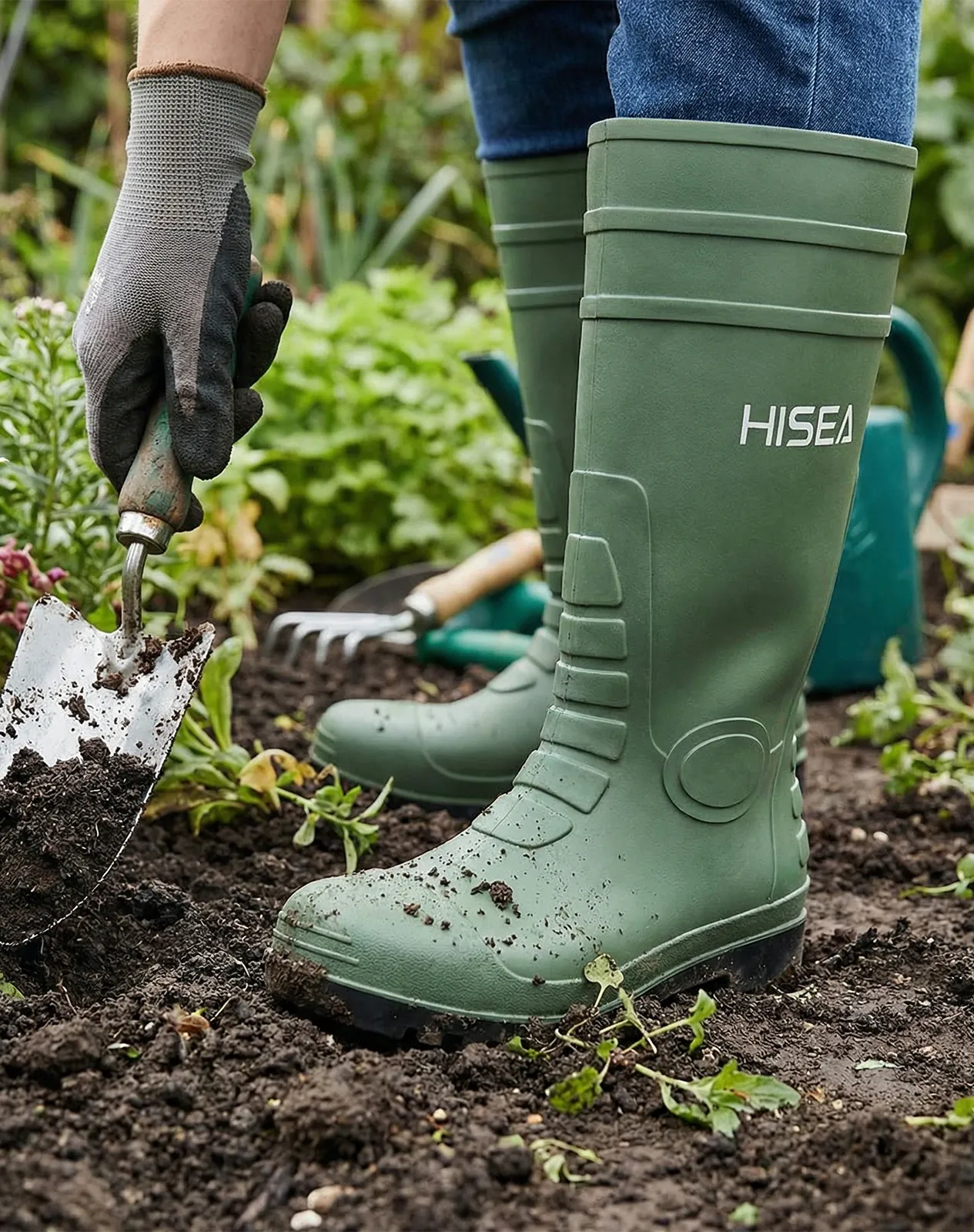 Green Men's Full-Height PVC Rain Boots for XSX59CP image 6