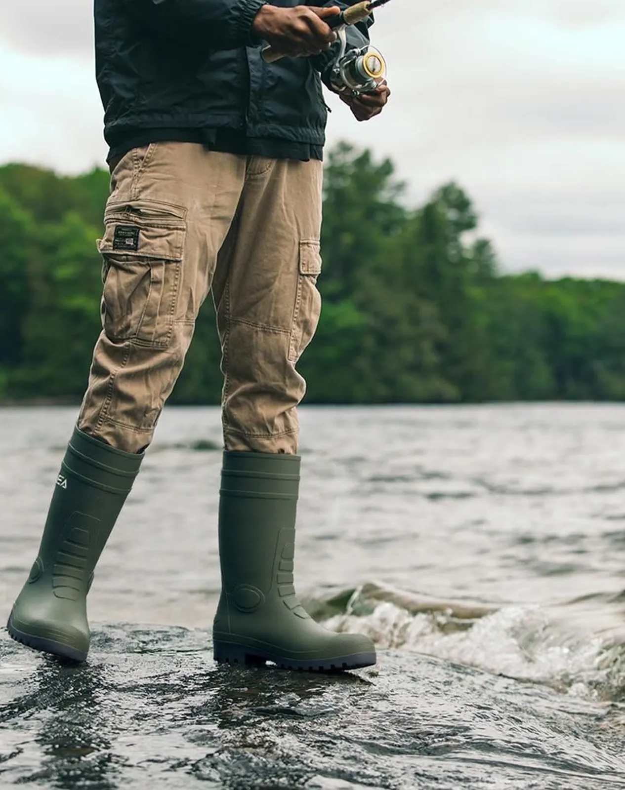 Khaki Men's Full-Height PVC Rain Boots for XSX59CP image 6
