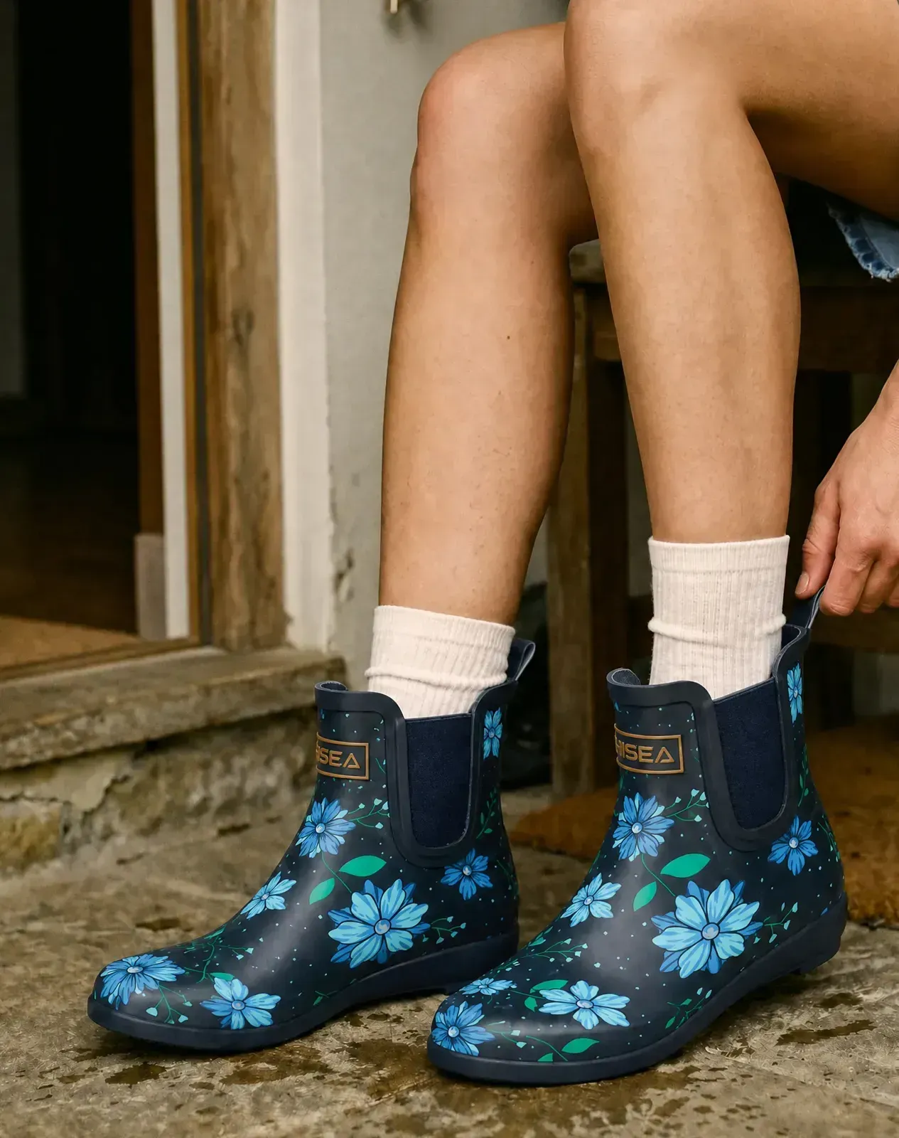 Blue Women's Stylish Ankle Rain Boots for XSX68WCP image 6