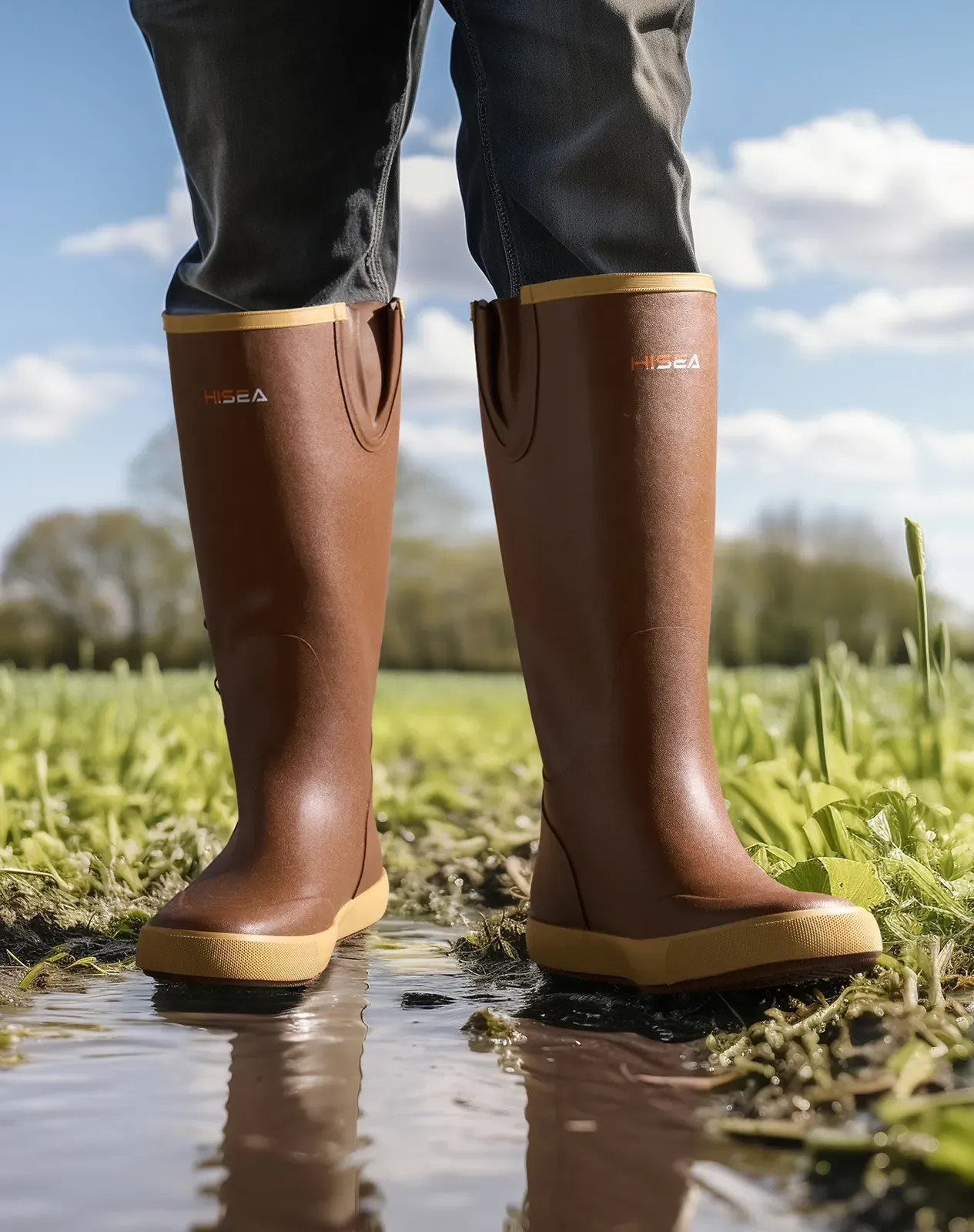 Tan Men's Knee High Rubber Rain Boots for XSX77CP image 5