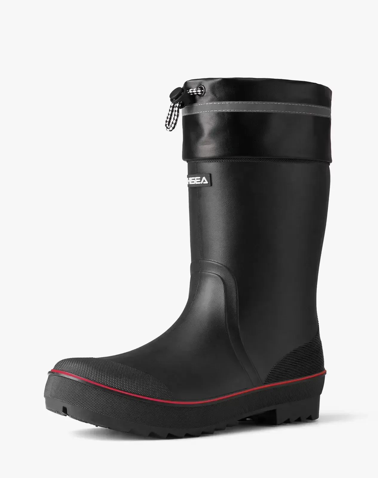 Red Men's Rubber Mid Calf Rain Boots with Adjustable Closure for XSX90CP image 2