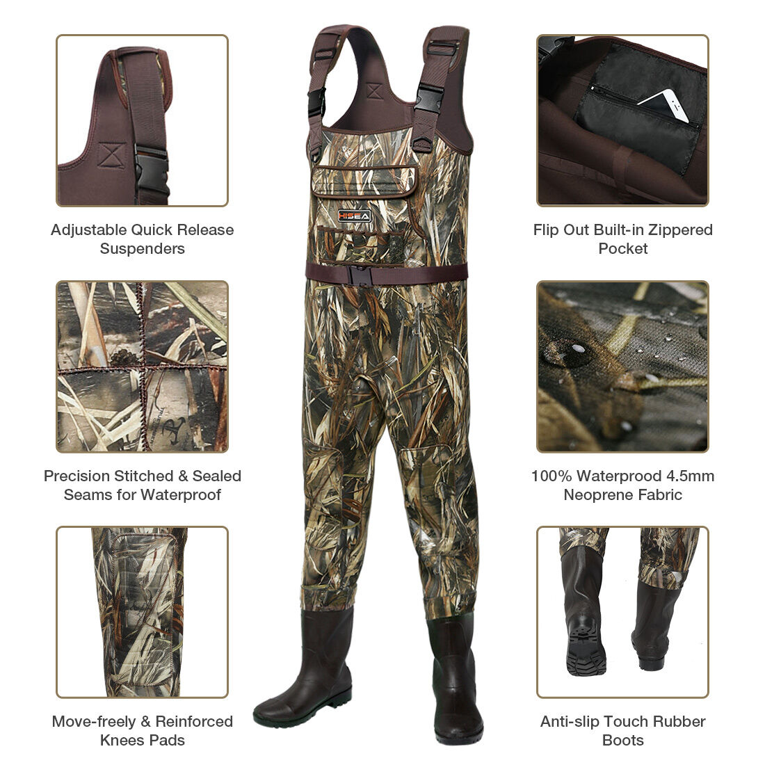 Black 200 Gram Neoprene Hunting Waders for XSY08ACP image 4
