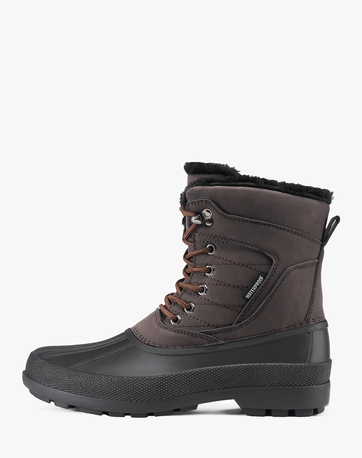 Brown Men’s PU Duck Boots With Fur-Lined Lace-Up for XZ112CP image 1