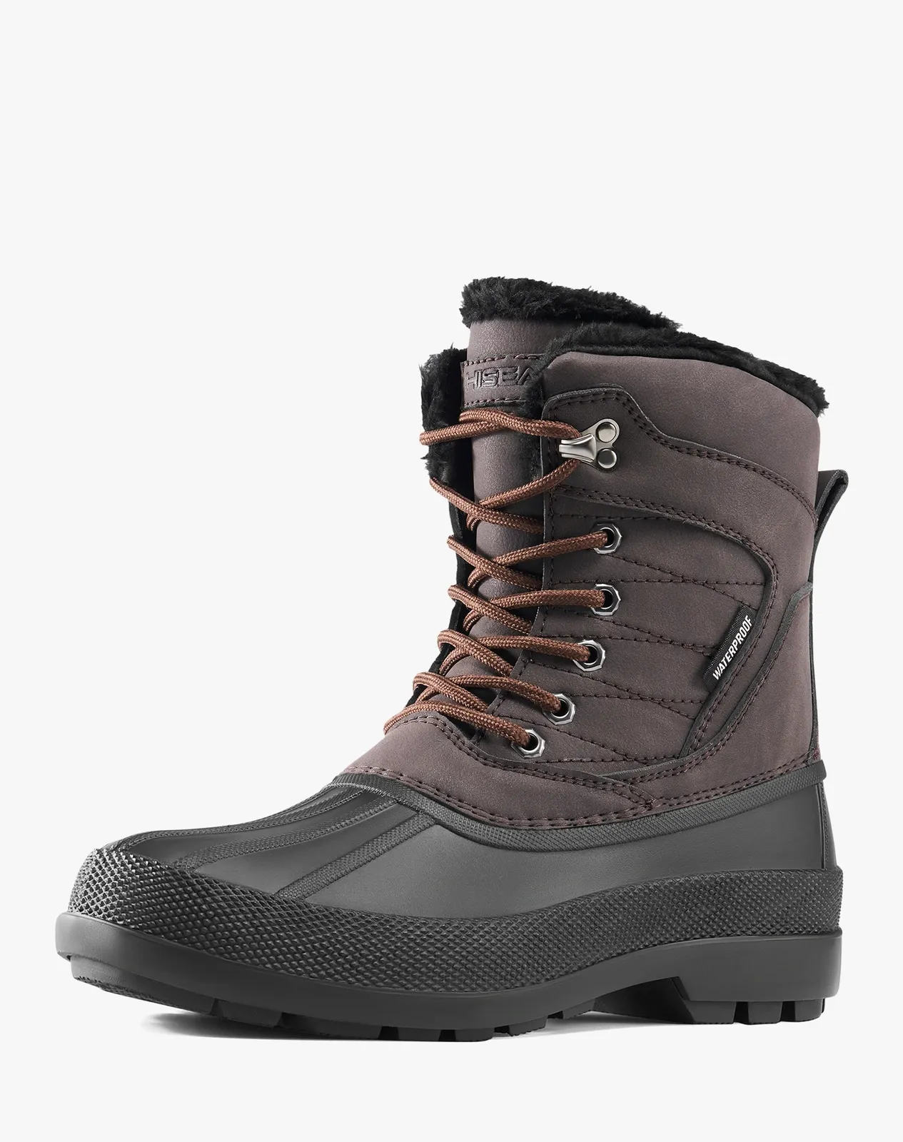 Brown Men’s PU Duck Boots With Fur-Lined Lace-Up for XZ112CP image 2