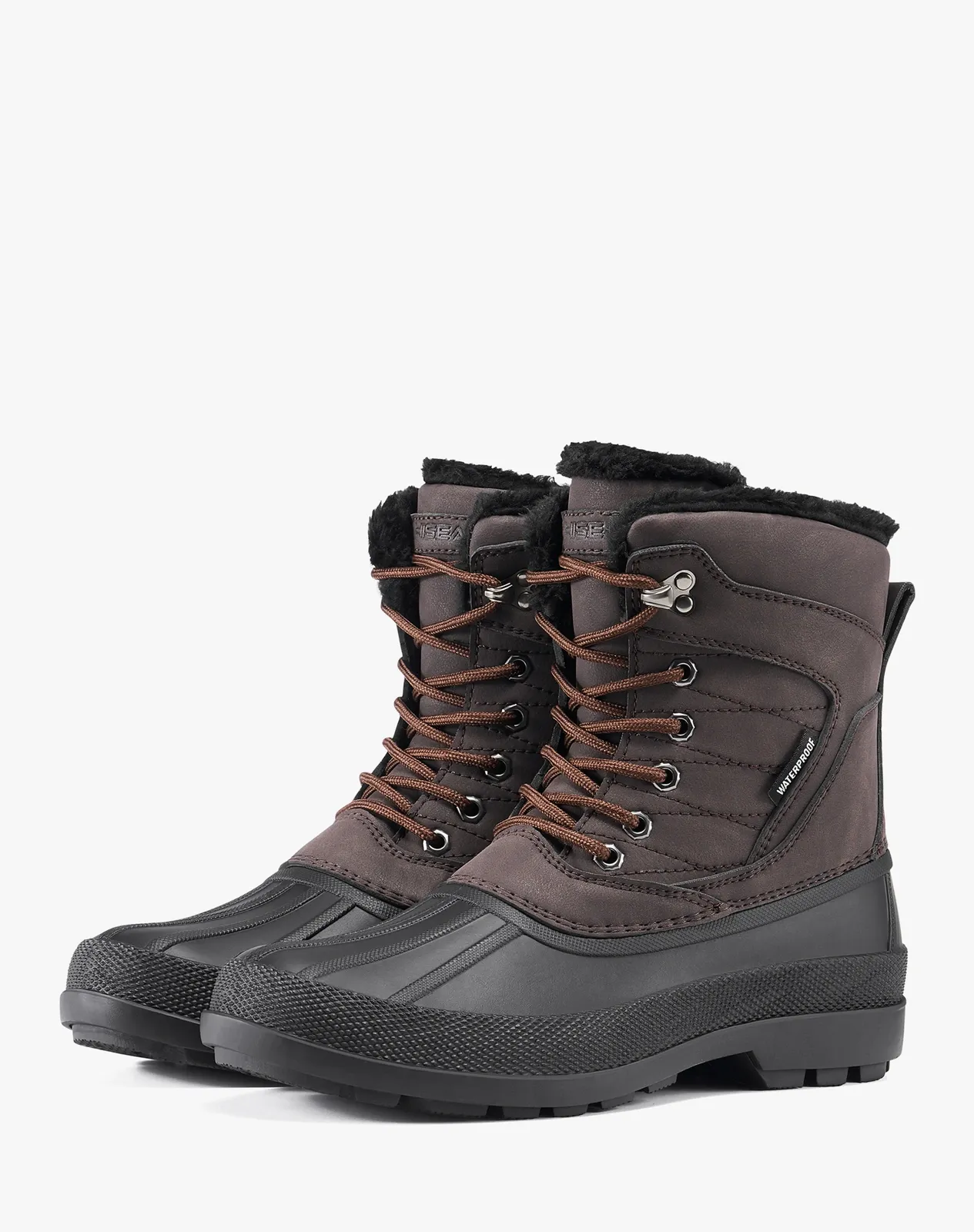 Brown Men’s PU Duck Boots With Fur-Lined Lace-Up for XZ112CP image 5