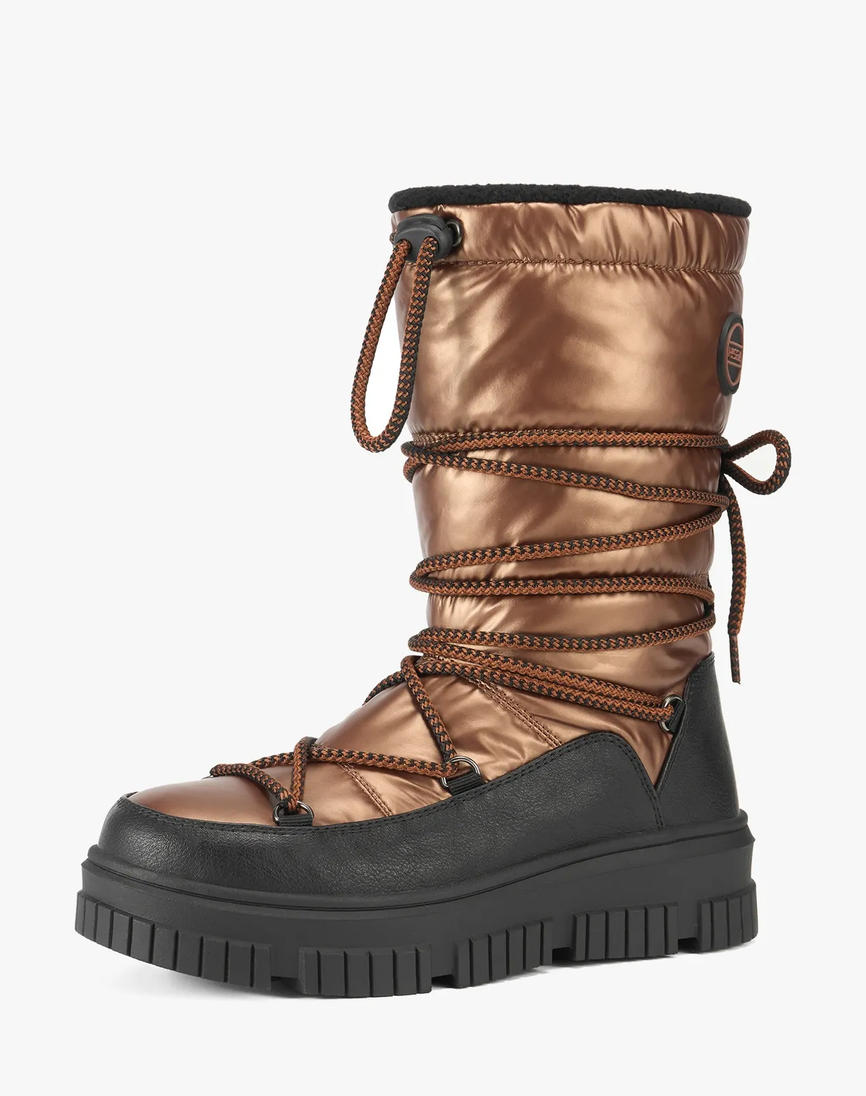 Brown Women’s Waterproof Calf-High PU Snow Boots With Wrap Laces for XZ113WCP image 2