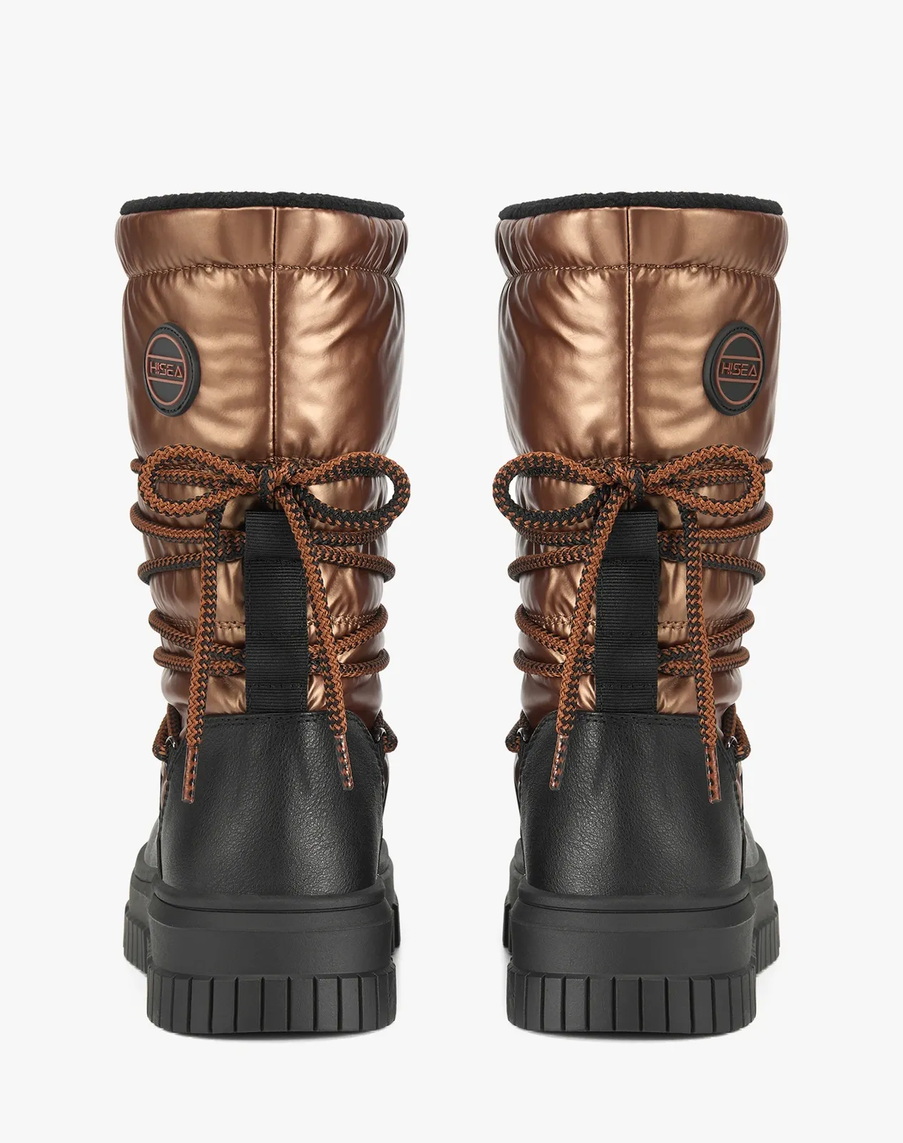 Brown Women’s Waterproof Calf-High PU Snow Boots With Wrap Laces for XZ113WCP image 4