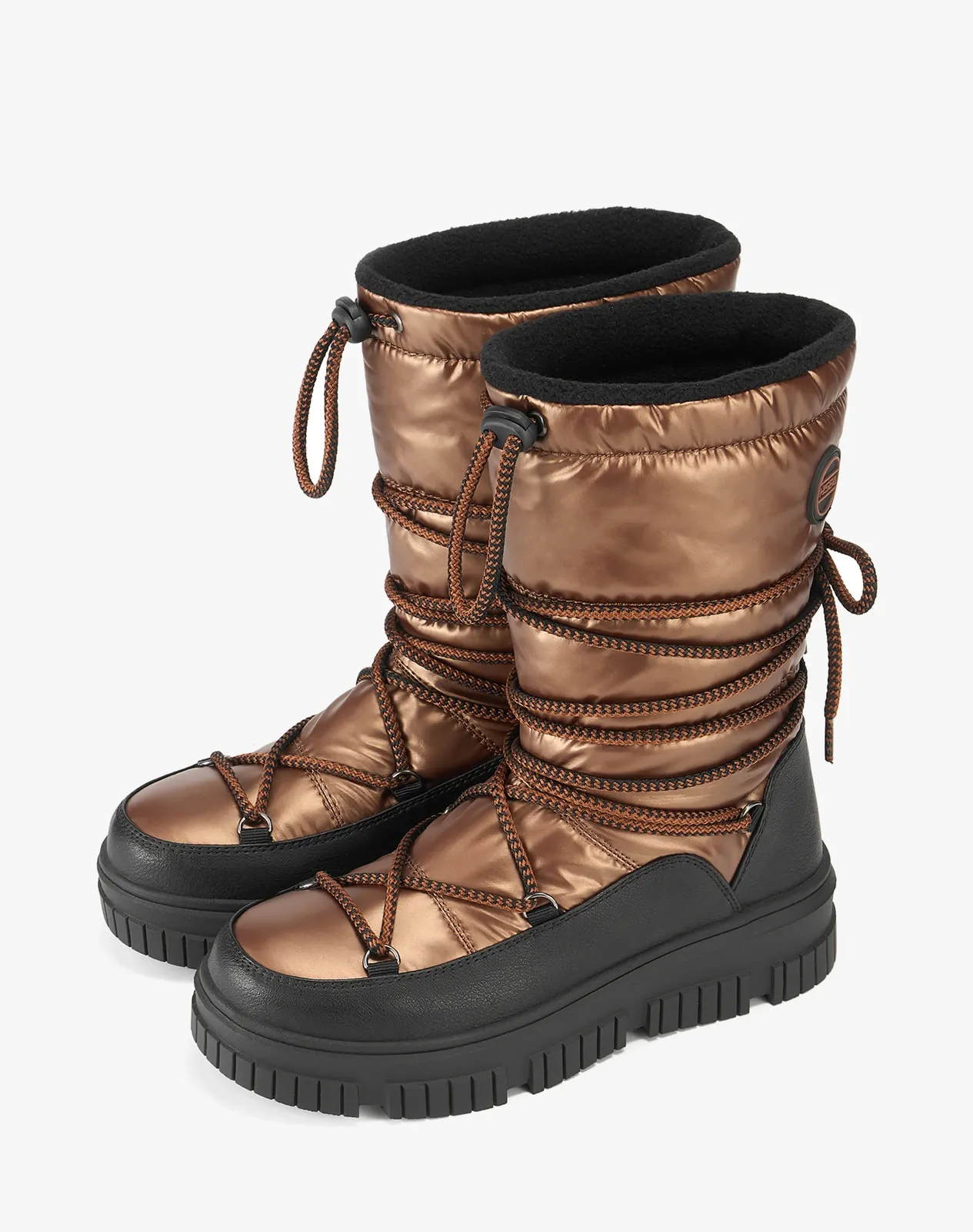 Brown Women’s Waterproof Calf-High PU Snow Boots With Wrap Laces for XZ113WCP image 5