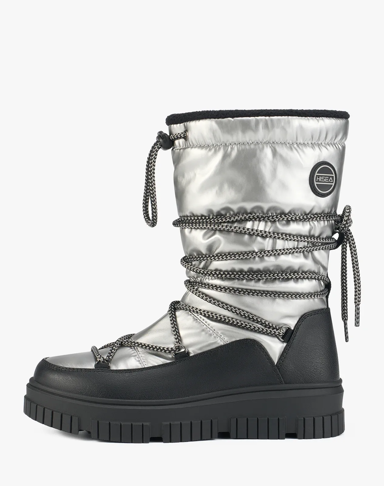 Silver Women’s Waterproof Calf-High PU Snow Boots With Wrap Laces for XZ113WCP image 1